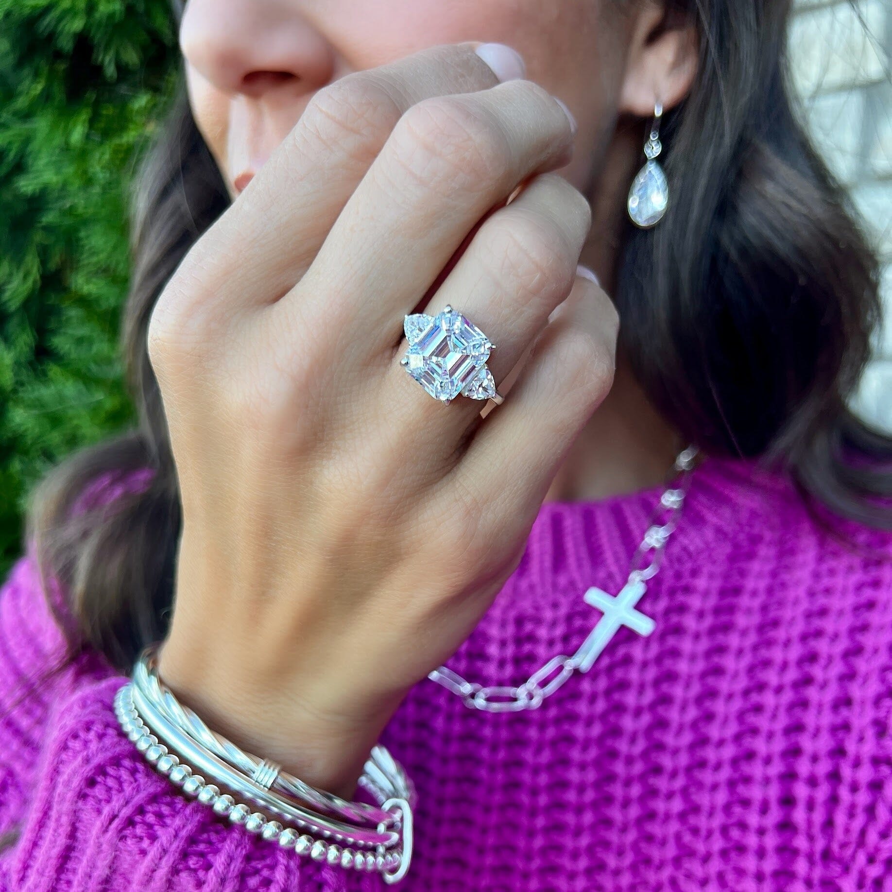 Runway Glam Ring paired with All the Rage Bangle, Forever Linked Necklace, and Lavish Tears Earrings