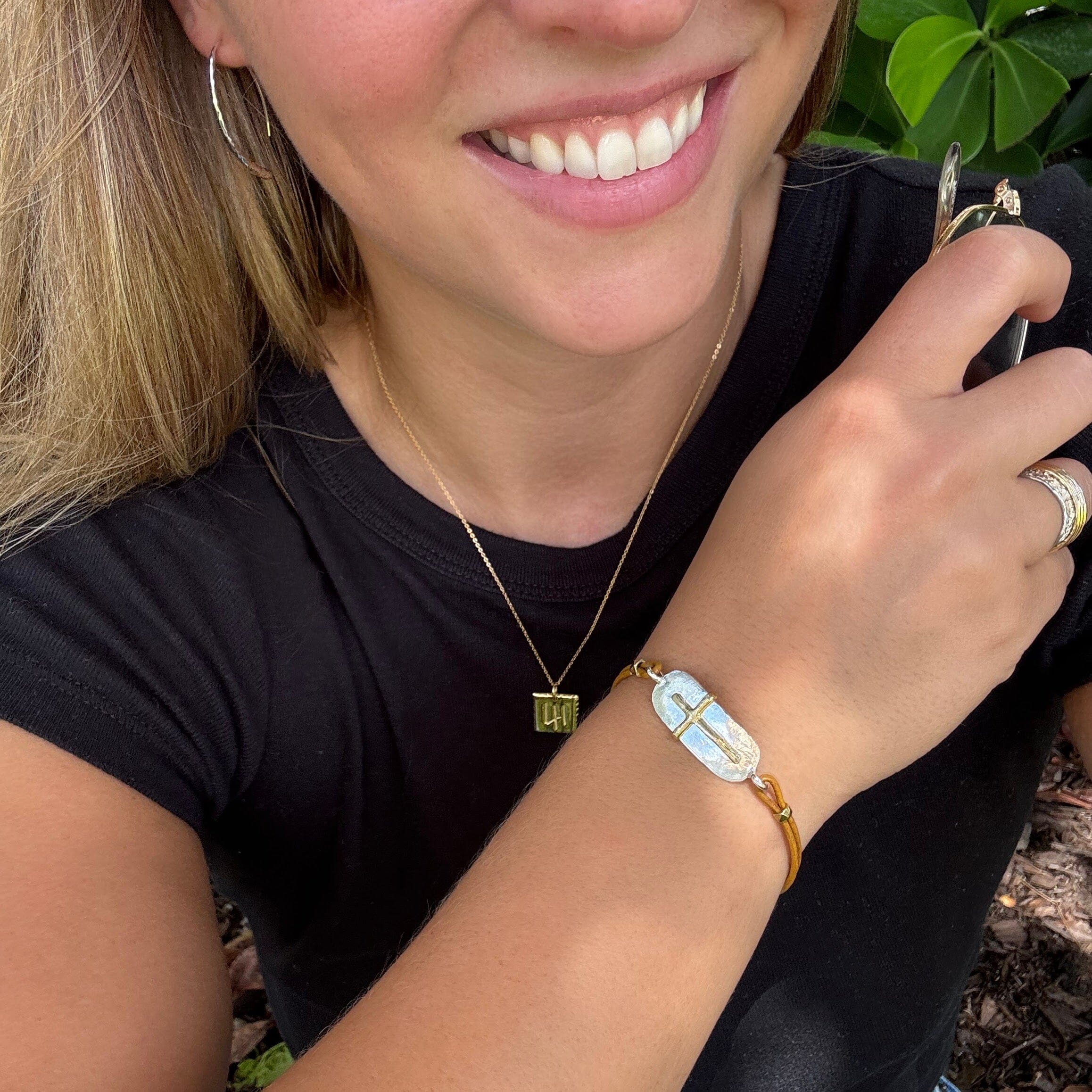 Rustic Redemption Bracelet paired with Strike a Pose Earrings, 41 Gold Necklace and All that Glitters is Gold Ring