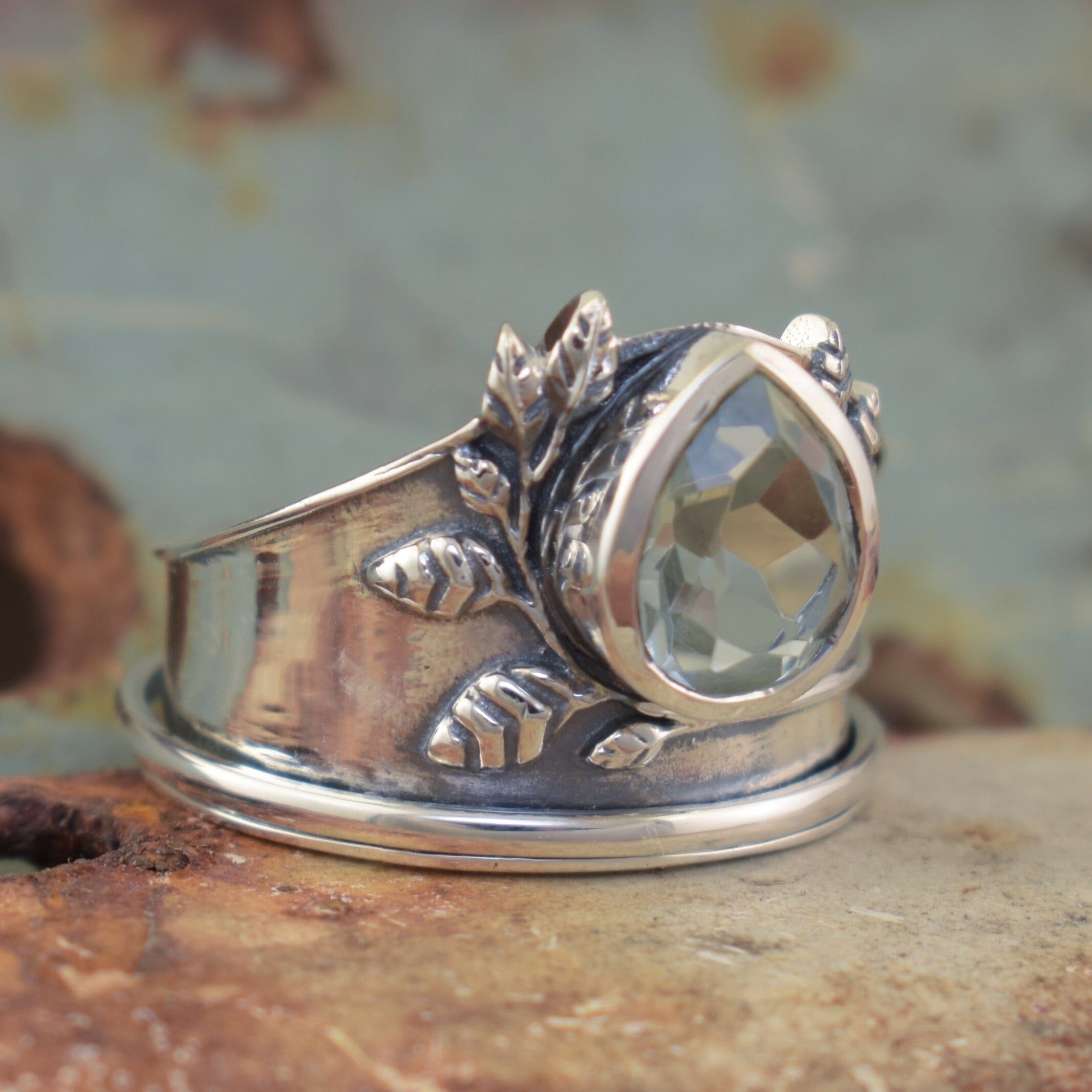 statement ring with a drop shaped stone