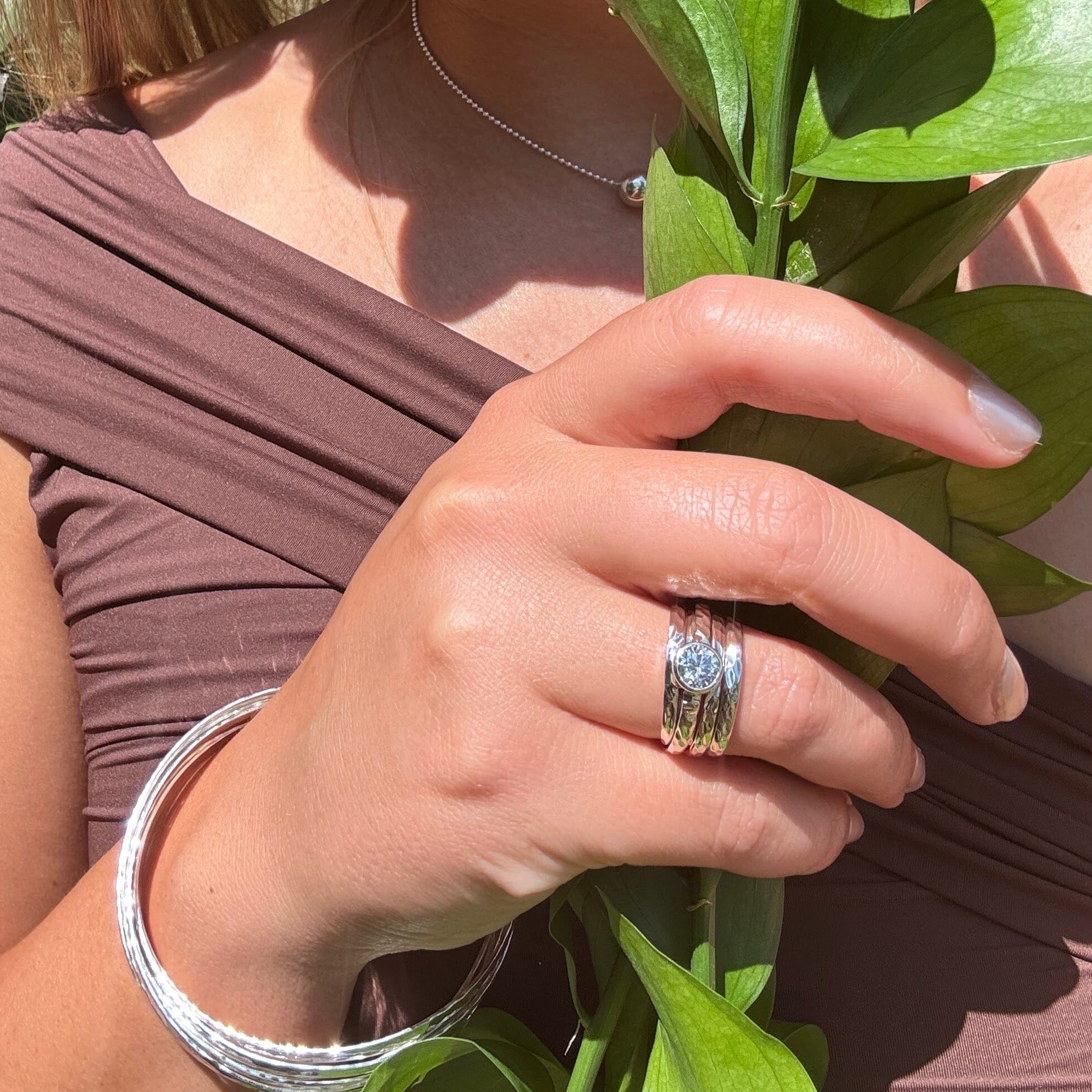 hammered finish jewelry paired together - Salsa Dance Ring and The Falls Bangle