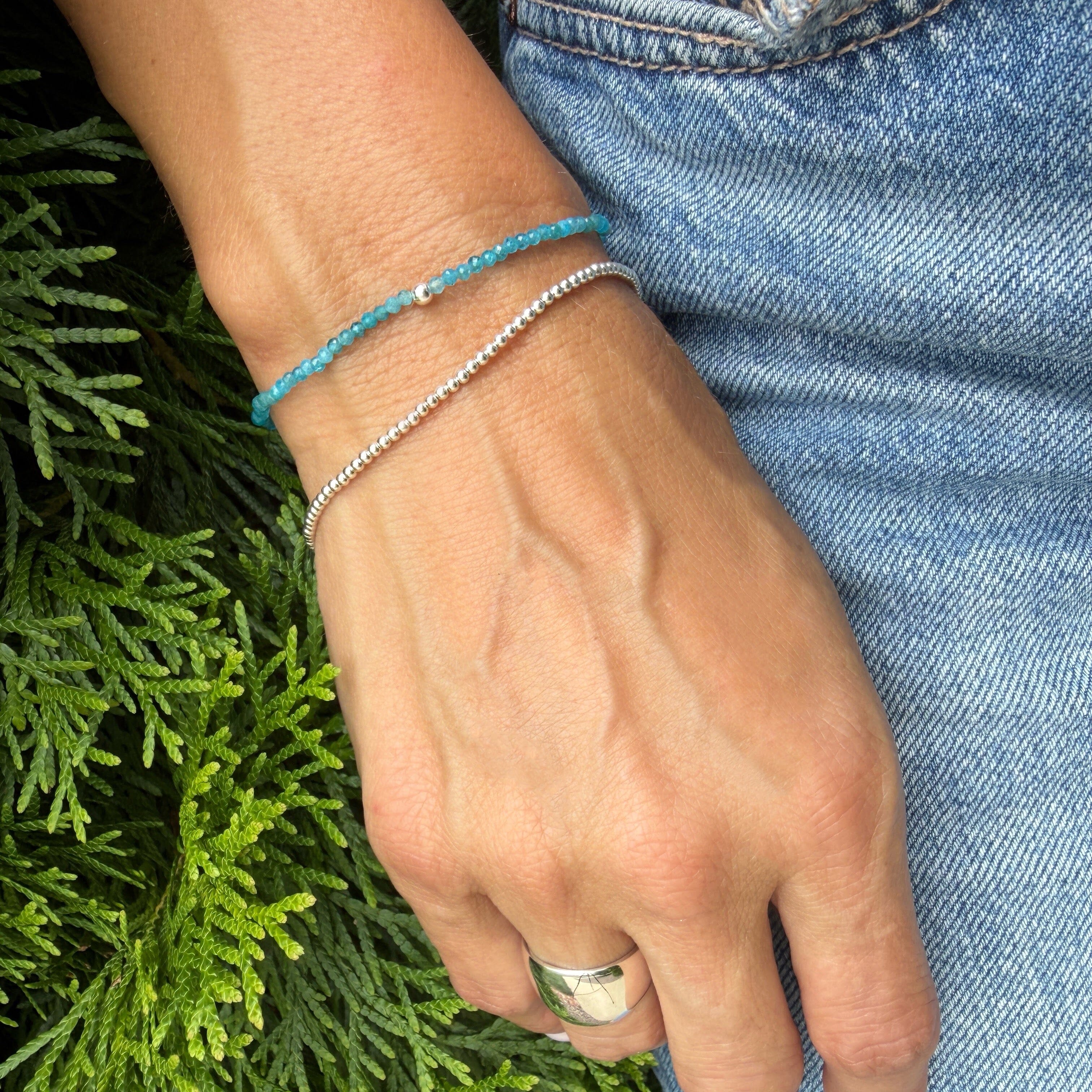 sterling silver and apatite stack bracelets