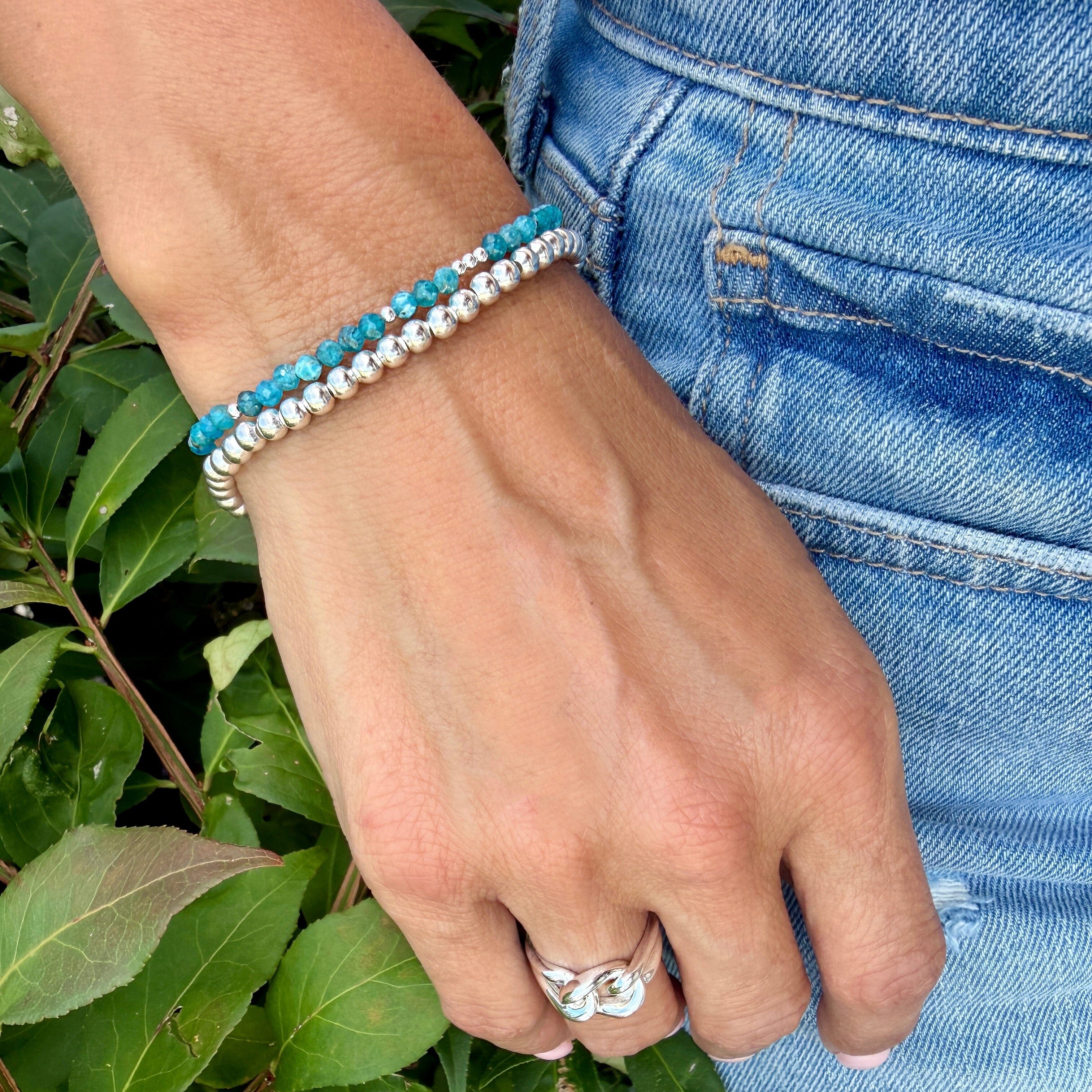 sterling silver and apatite stack bracelet