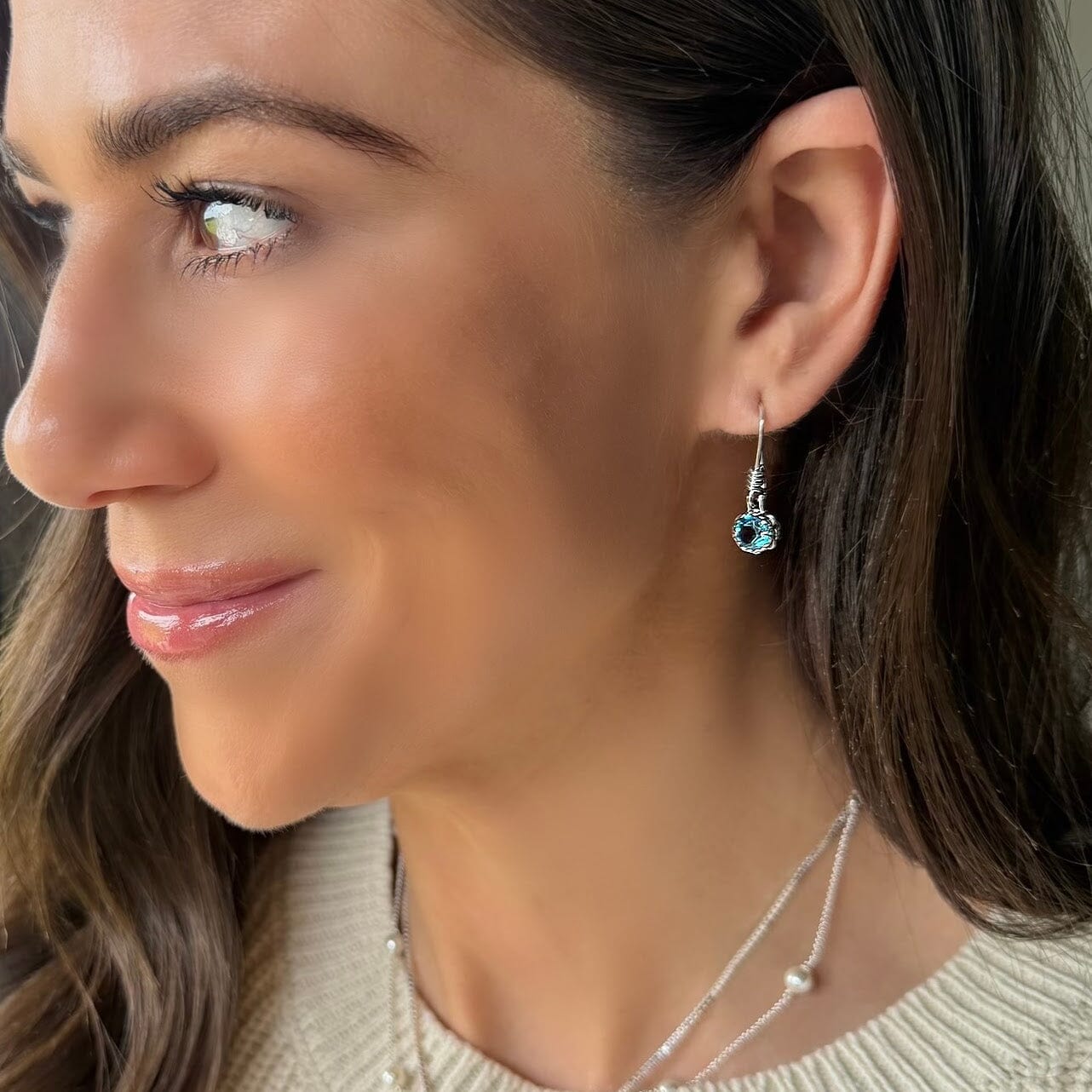 Aqua blue CZ stone earrings
