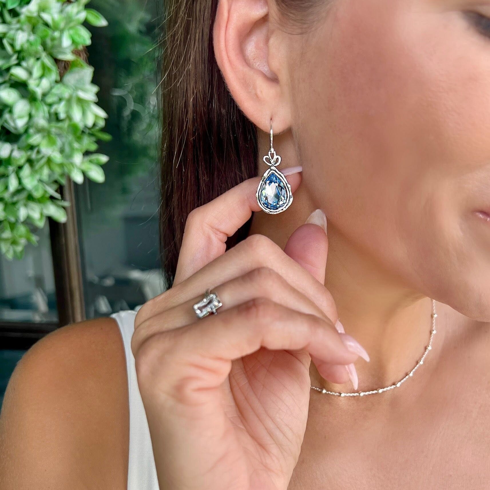 sky blue rhinestone dangling earrings in sterling silver
