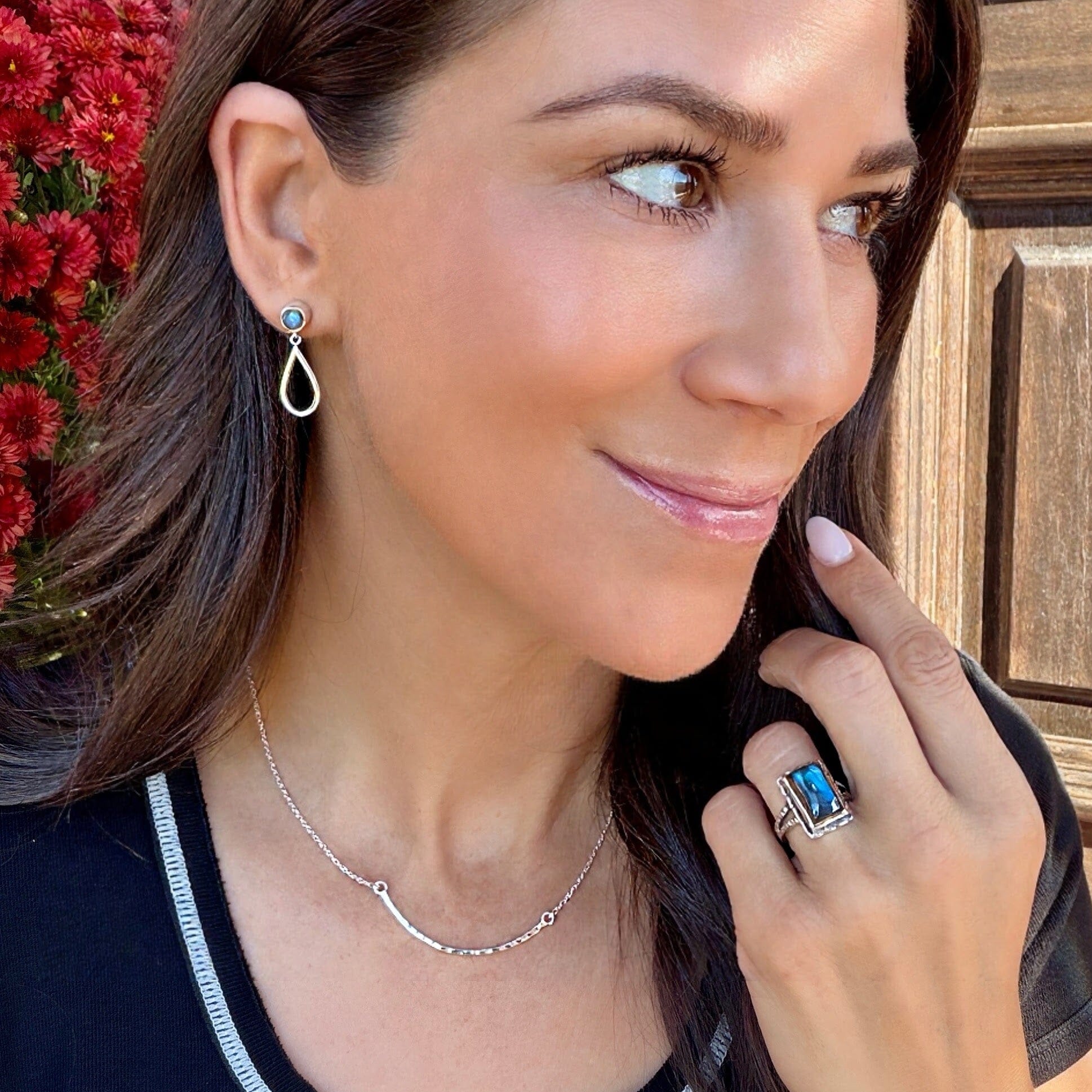 Say No More Earrings paired with Gotta Have It Necklace and London Fog Ring
