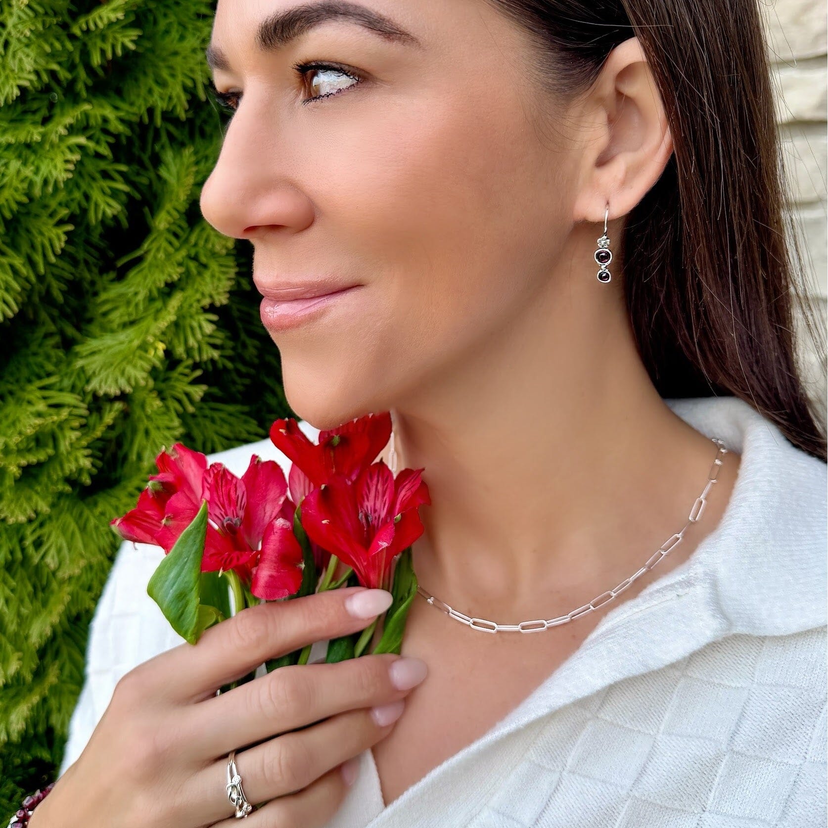 Scarlet Devotion Earrings paired with Simple Paperclip Necklace and My Knot Ring