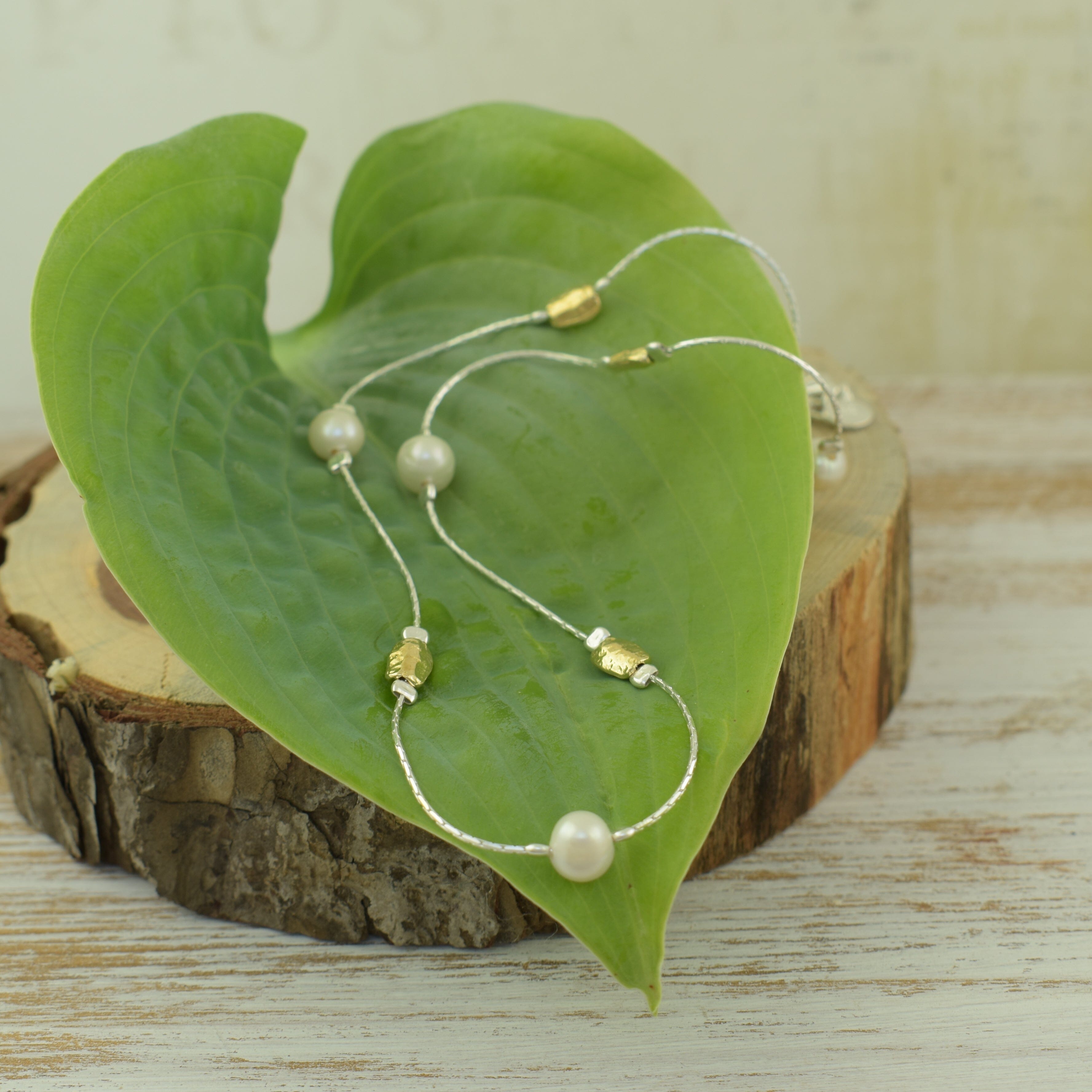 Designer sterling silver, freshwater pearl, and gold plated necklace