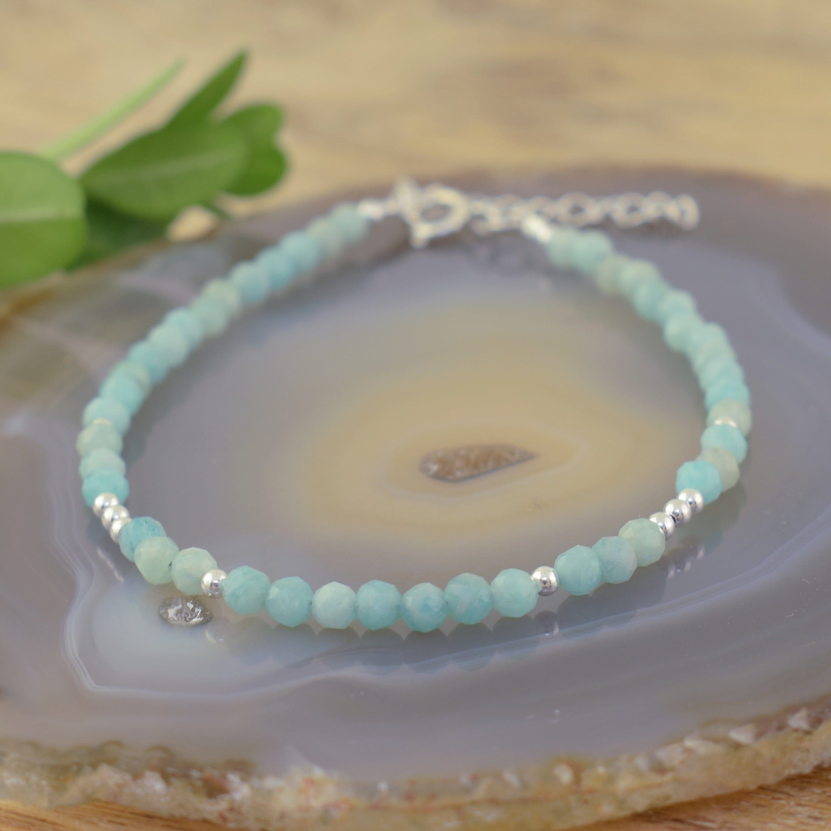 Amazonite stone bracelet with silver beads
