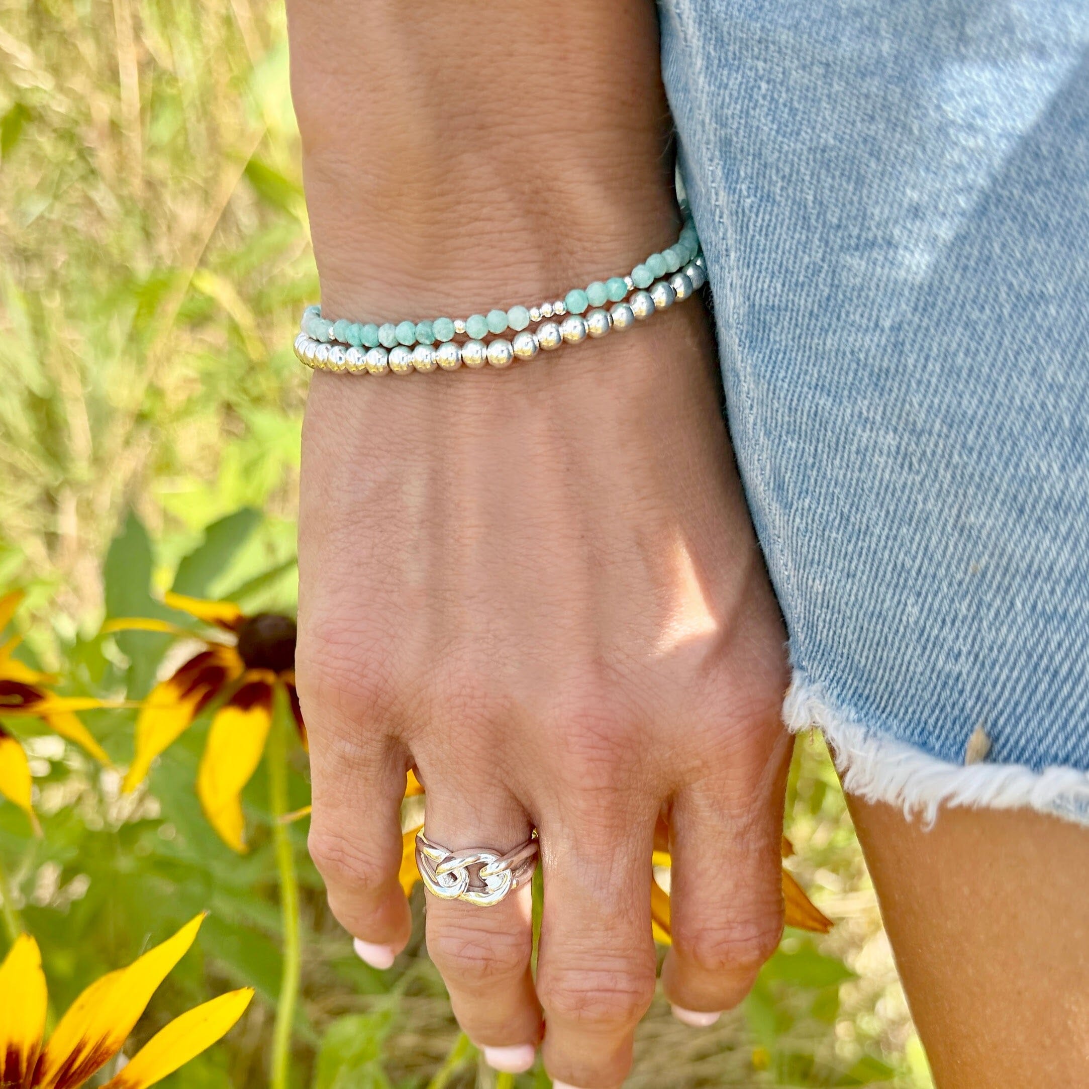 sterling silver and amazonite stacking bracelet