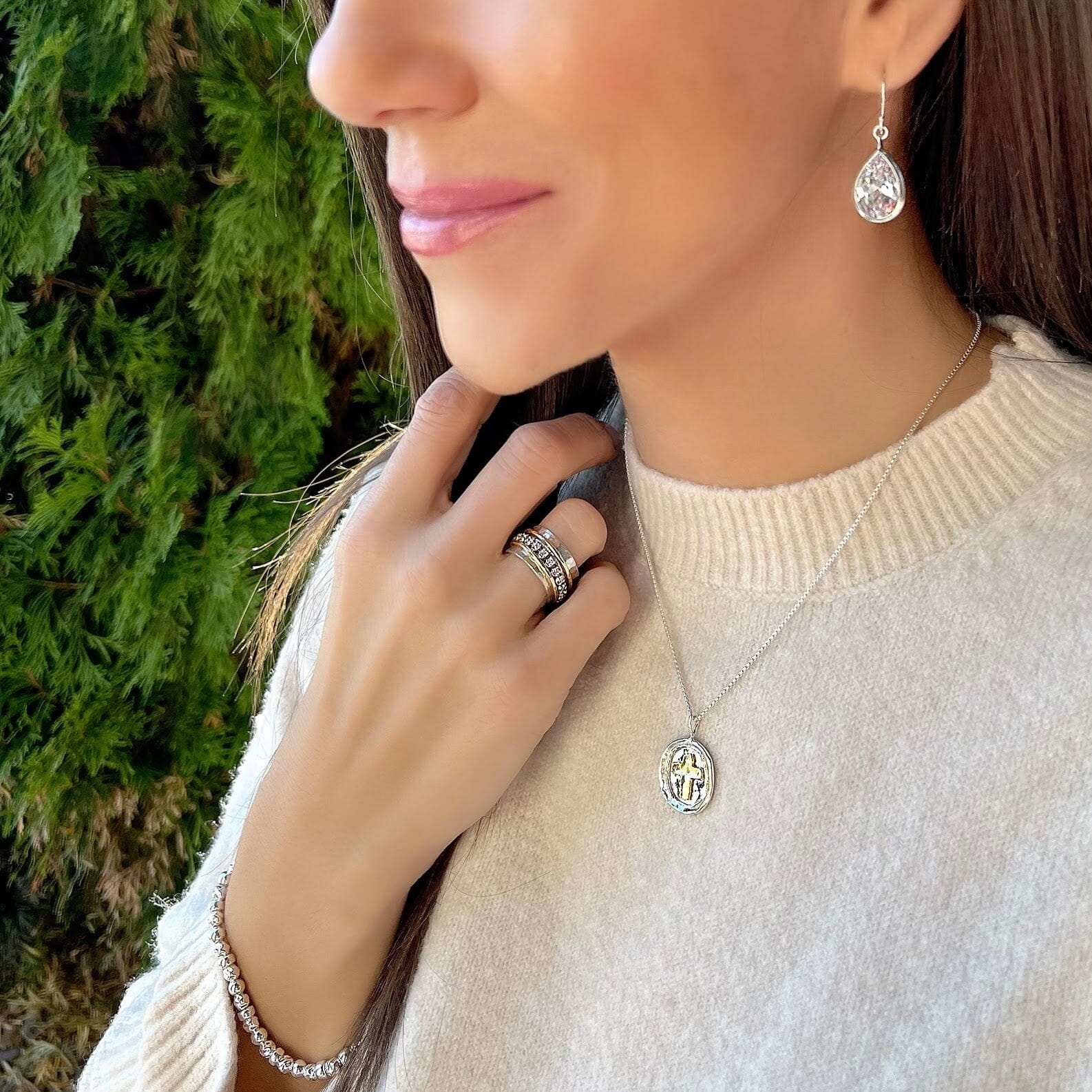 Seal of hope necklace paired with the lavish tears earrings, primitive shine ring and in cahoots bracelet 