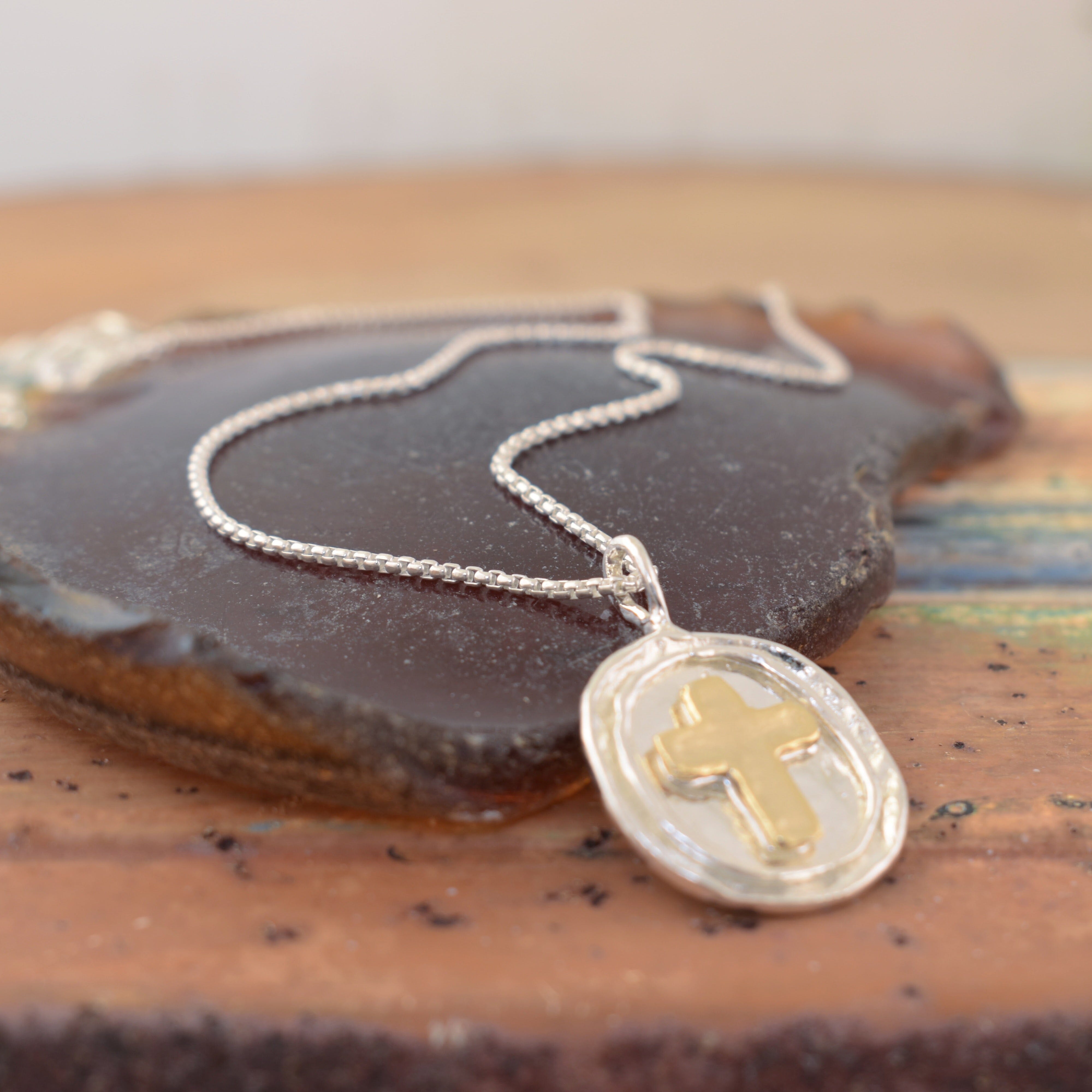 sterling silver organic cross necklace