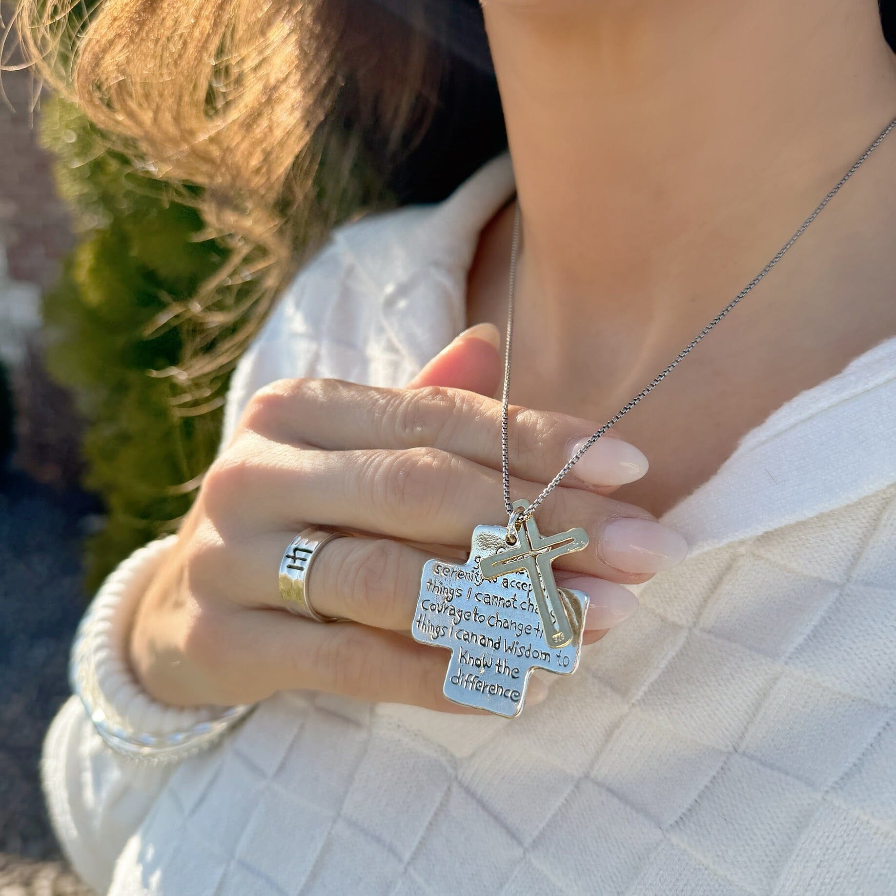 sterling silver and gold plated Christian cross necklace