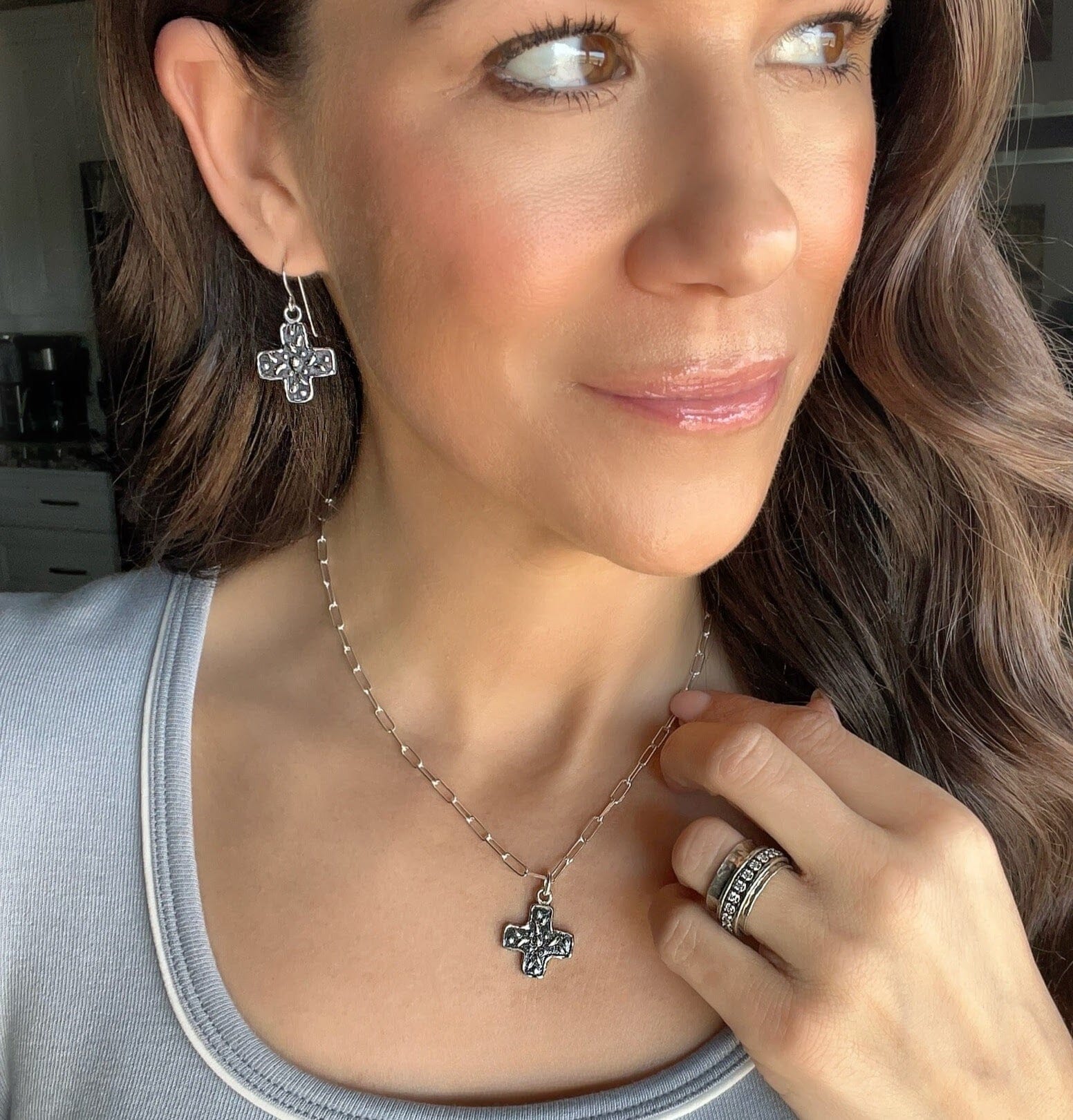 silver oxidized cross jewelry - Set Free