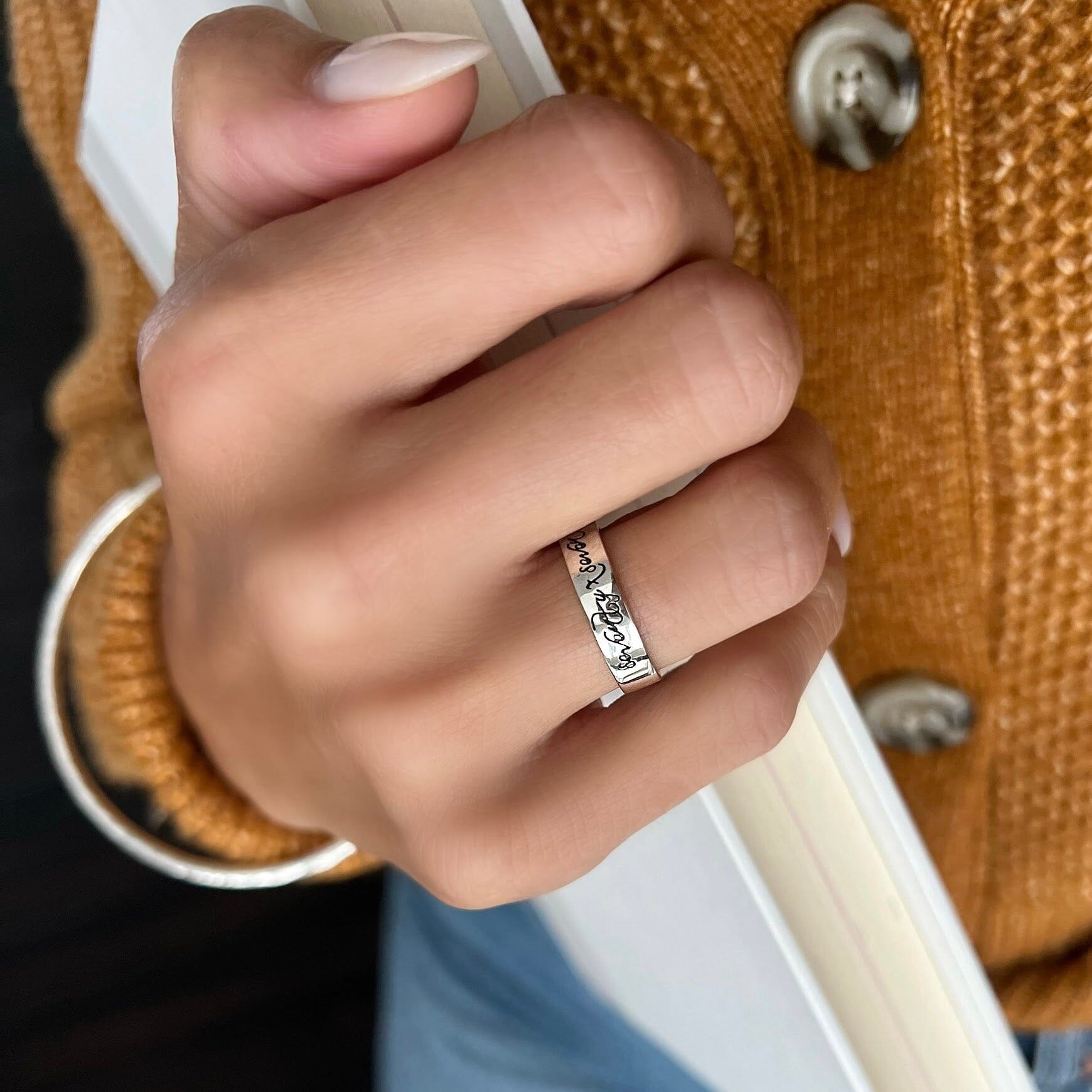 thin inspirational sterling silver band - Seventy X Seven Ring