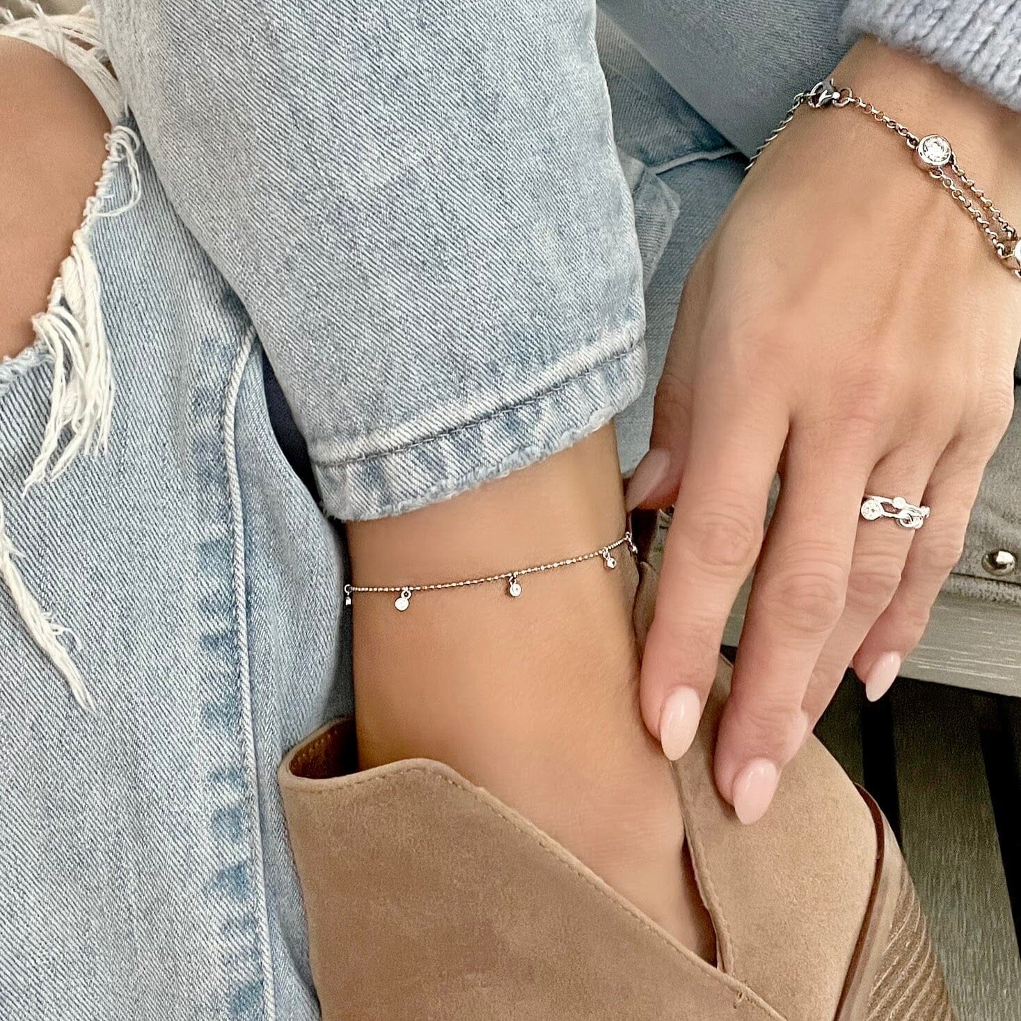 Shine Chaser Anklet paired with Cover Story Bracelet and My Knot Ring