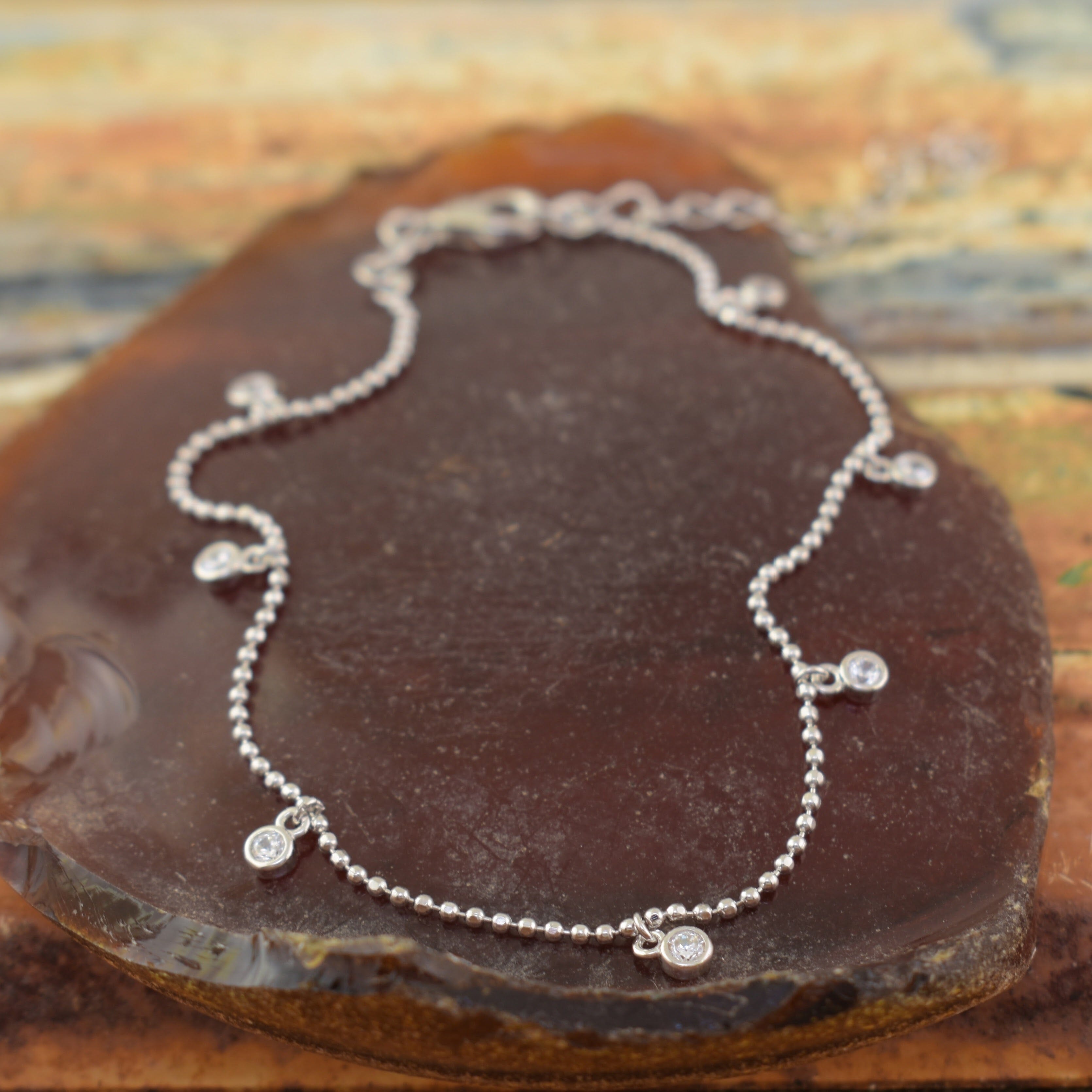 Sterling silver dang cz anklet