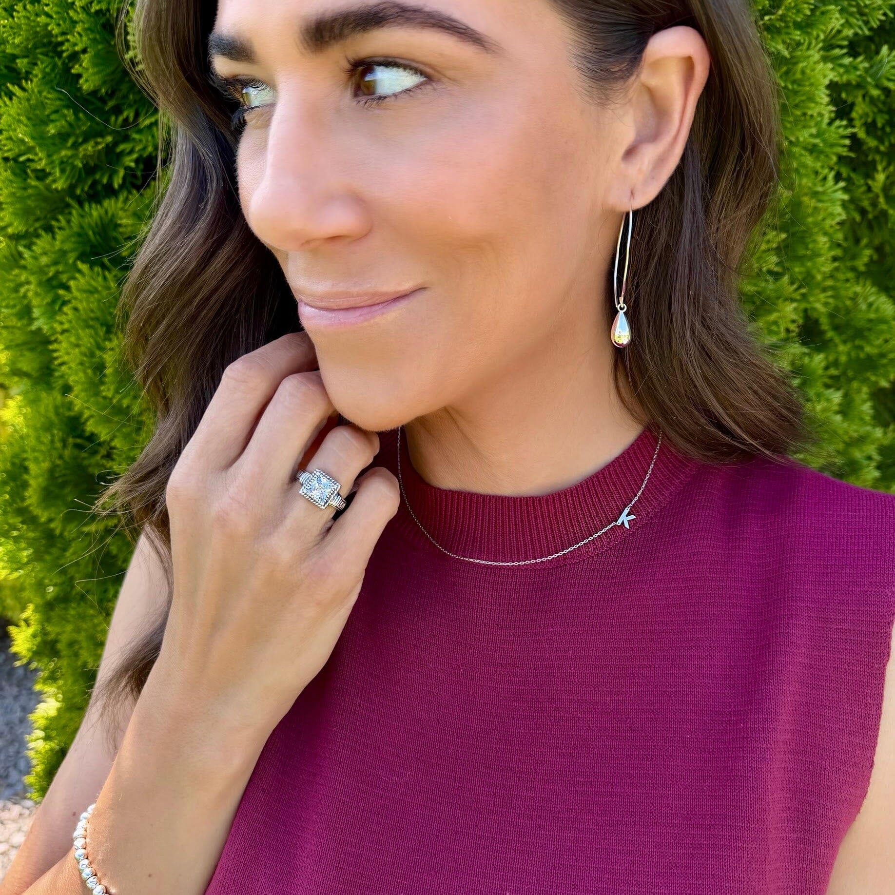 Signature Initial Necklace paired with sterling silver jewelry