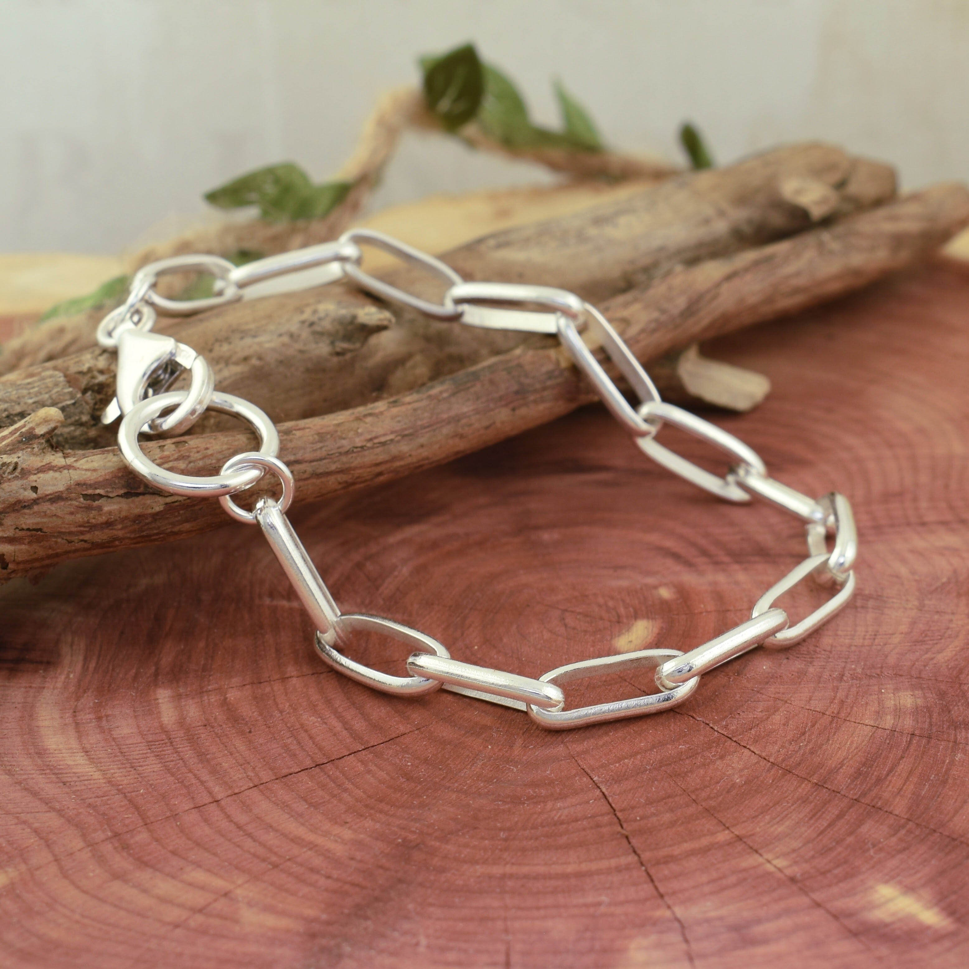 .925 sterling silver designer paperclip style chain bracelet