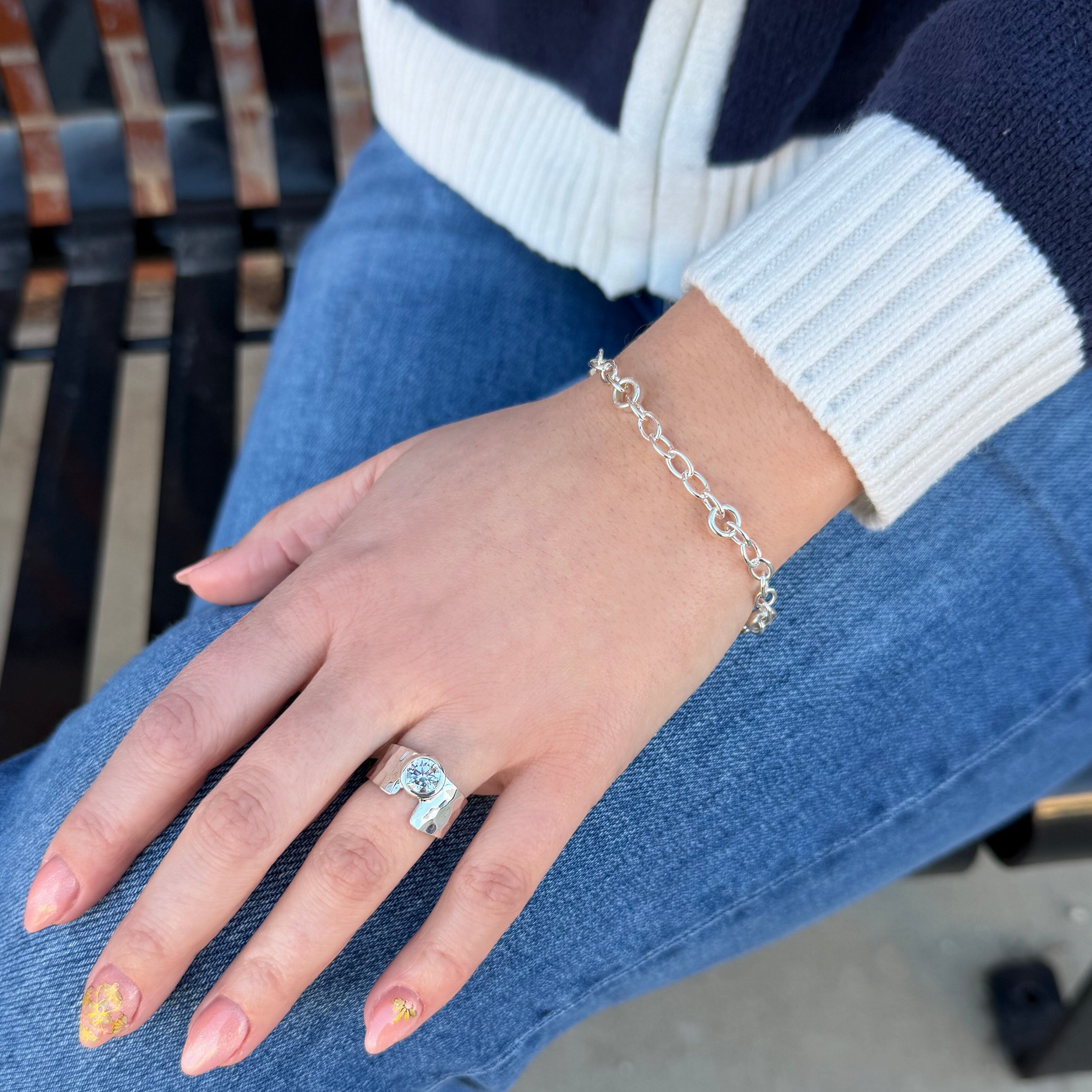 Silver Society bracelet paired with the modern posh ring