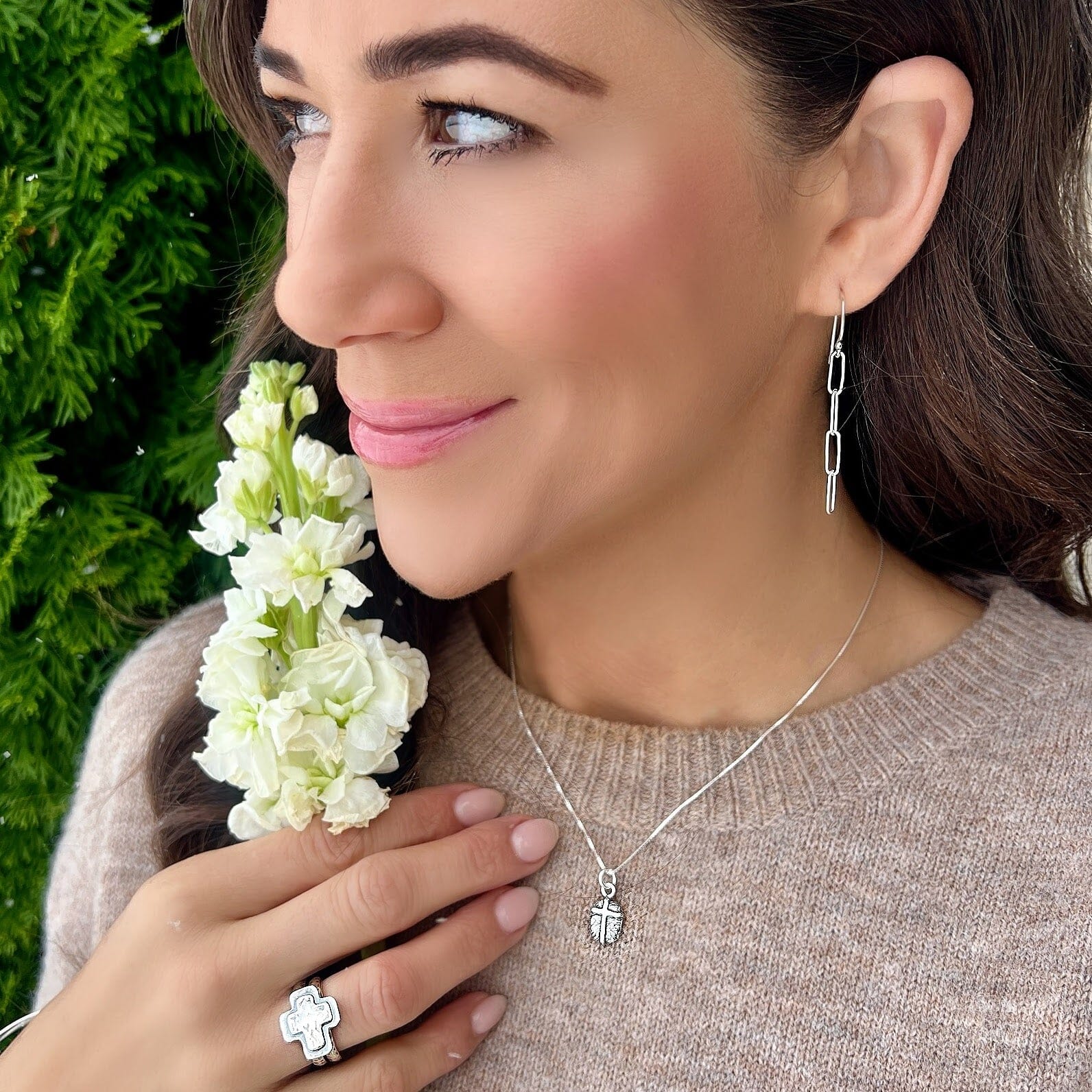 Sterling silver link earrings