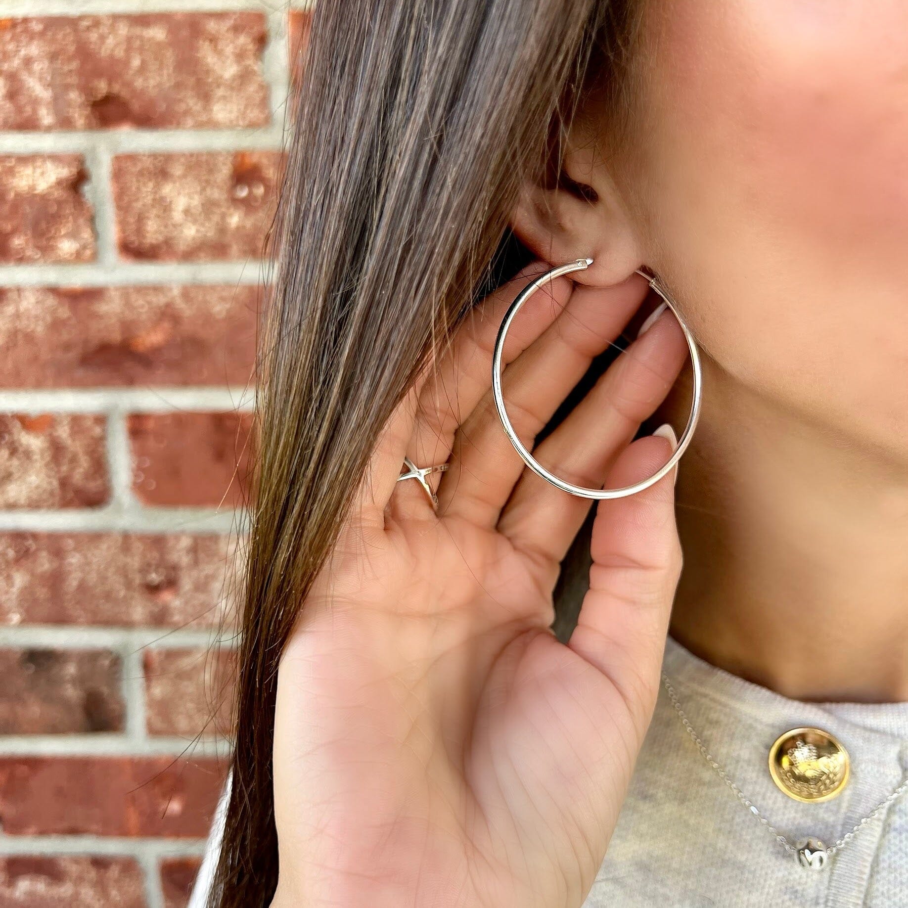 Sterling silver high polished hoop earrings 2"