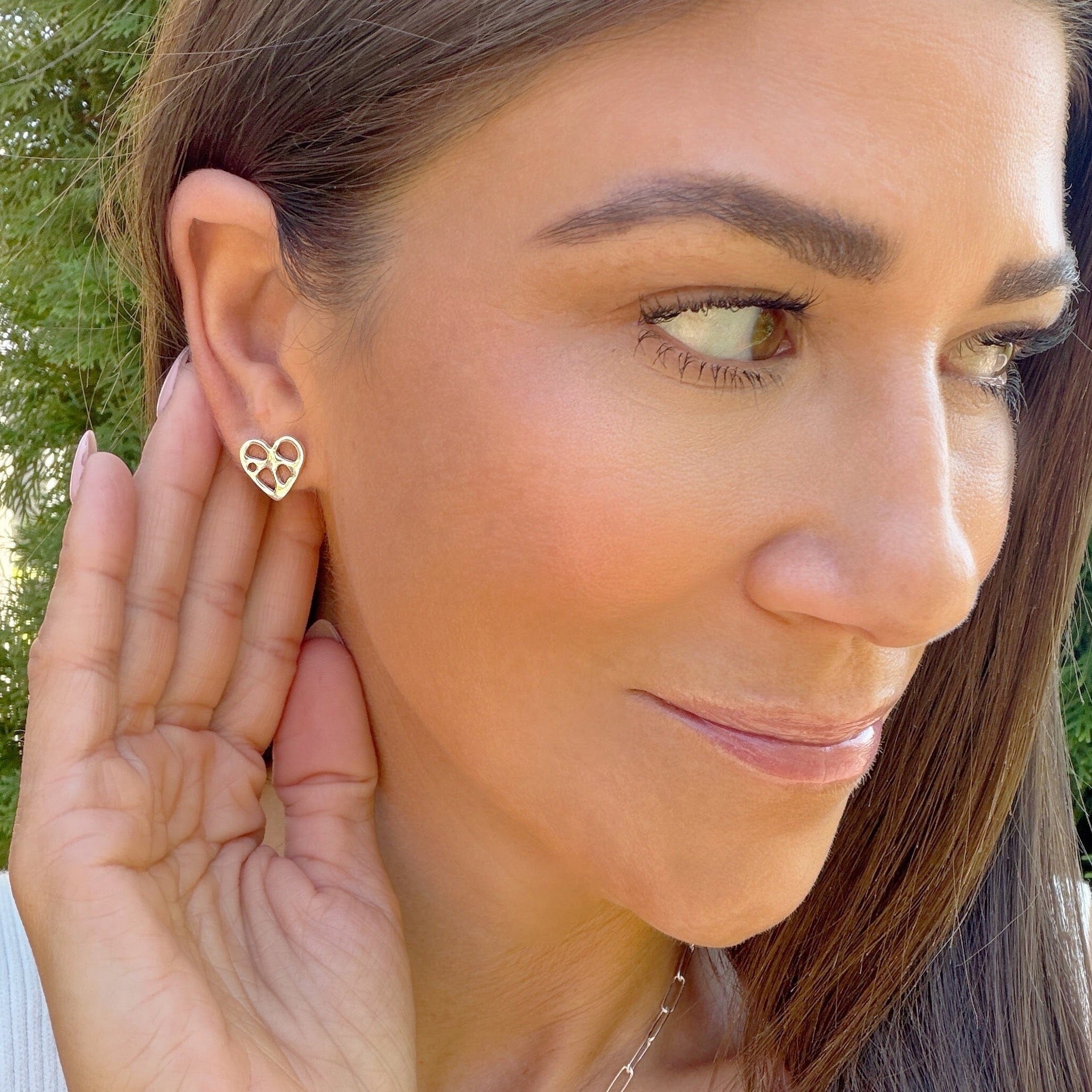 heart-shaped push-back post style earrings in sterling silver