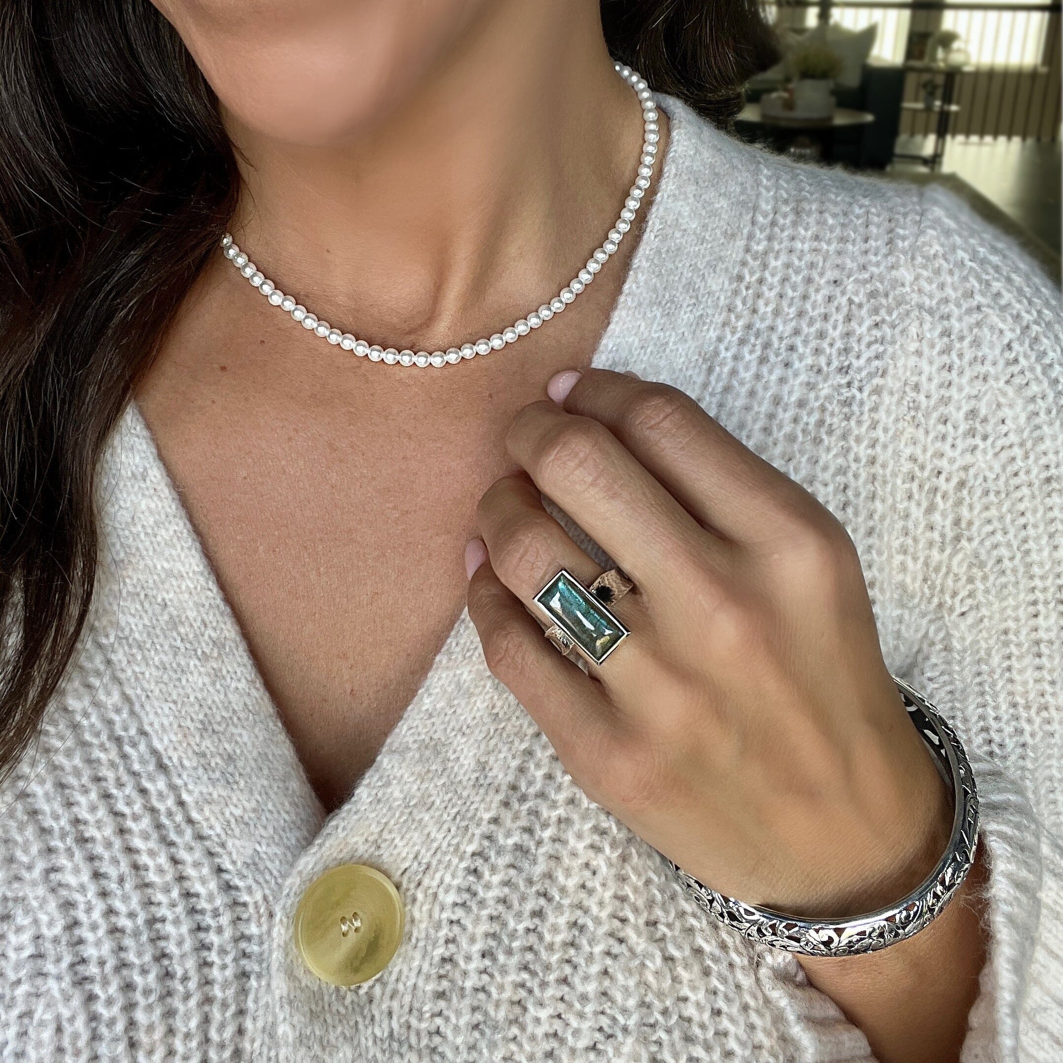 So Chic Ring paired with Simplicity Necklace and Sterling Vineyard Bangle