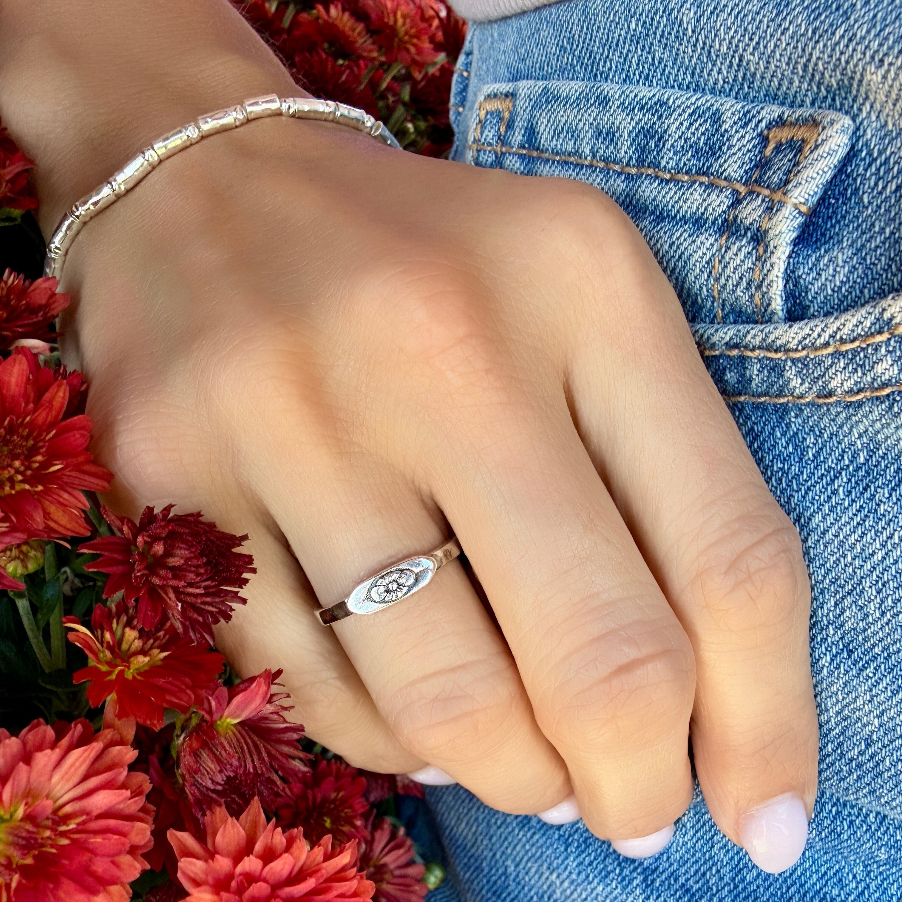 dainty flower signet ring