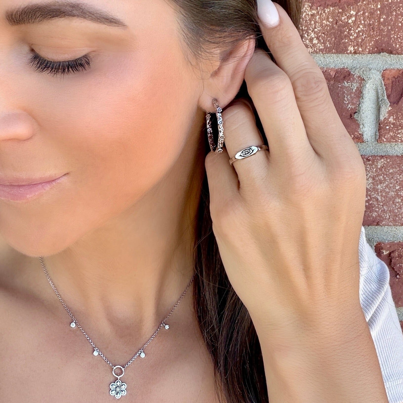 Softly She Blooms Ring paired with Be-dazzled Necklace and Wildflower Whim Earrings