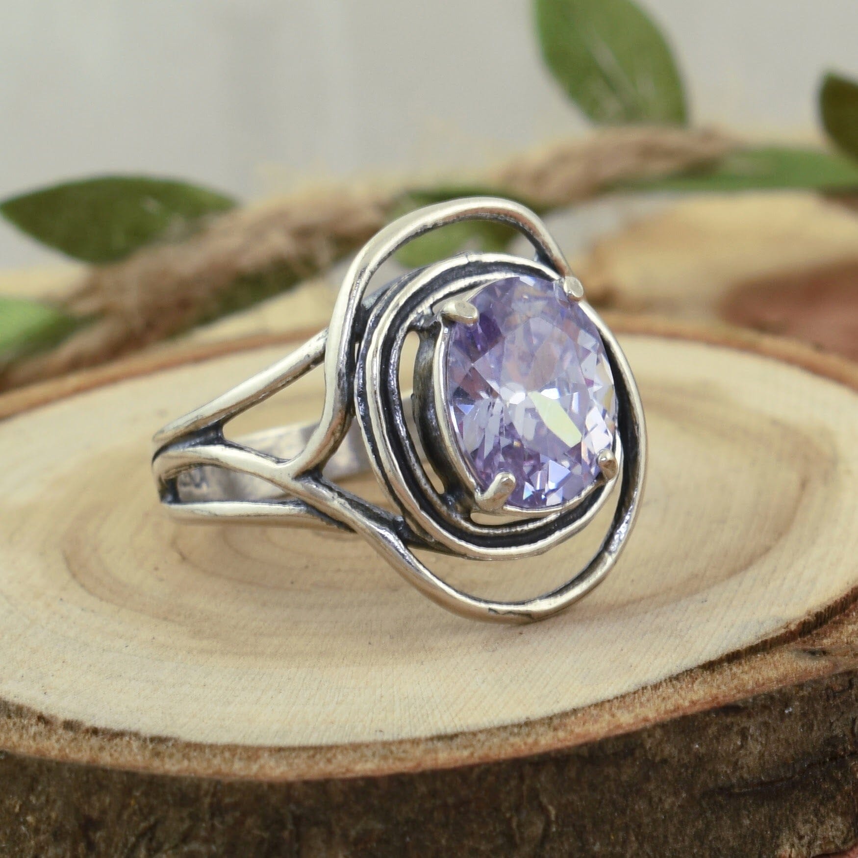 Lavender oval stone ring set in sterling silver