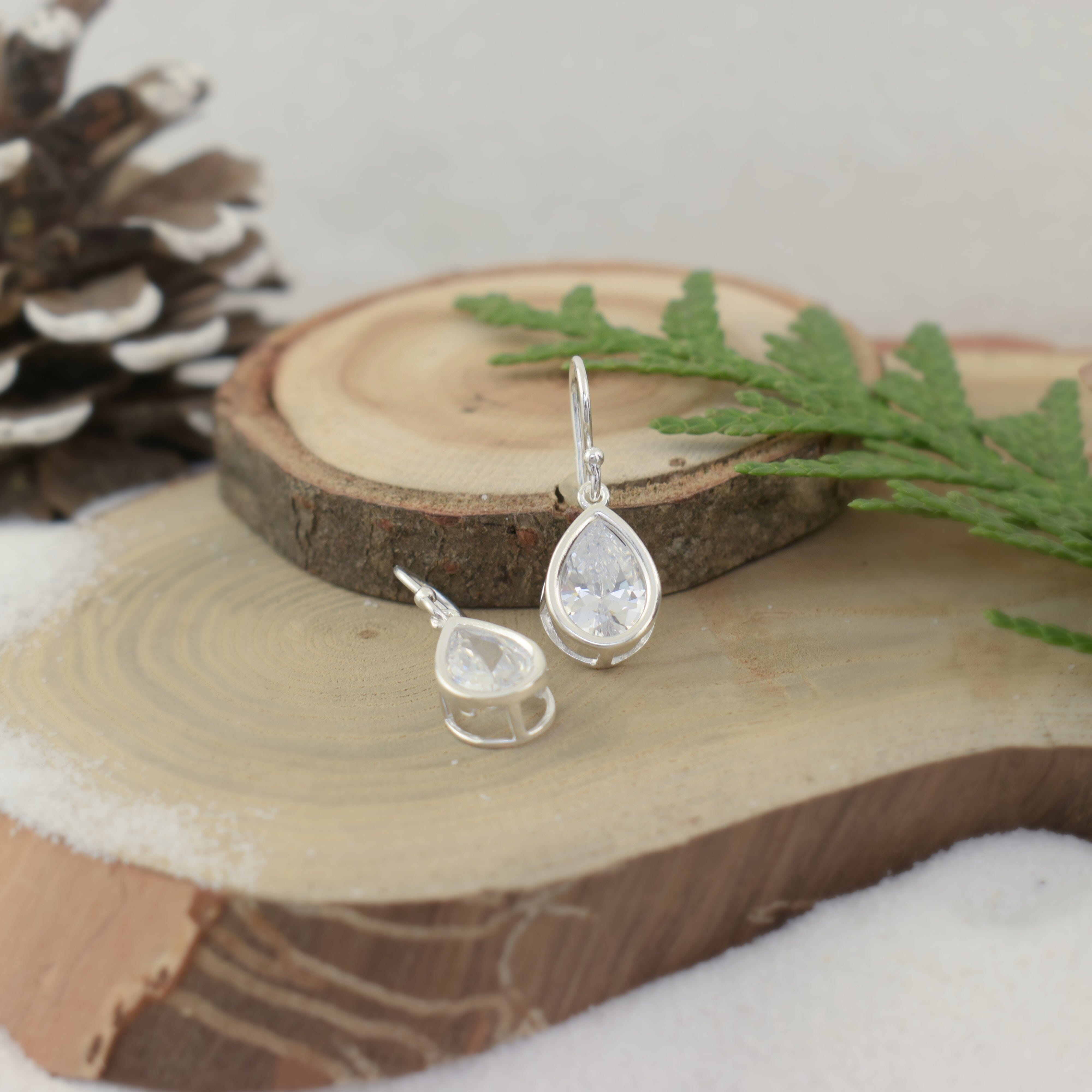 Pear-shaped sterling silver and cz earrings