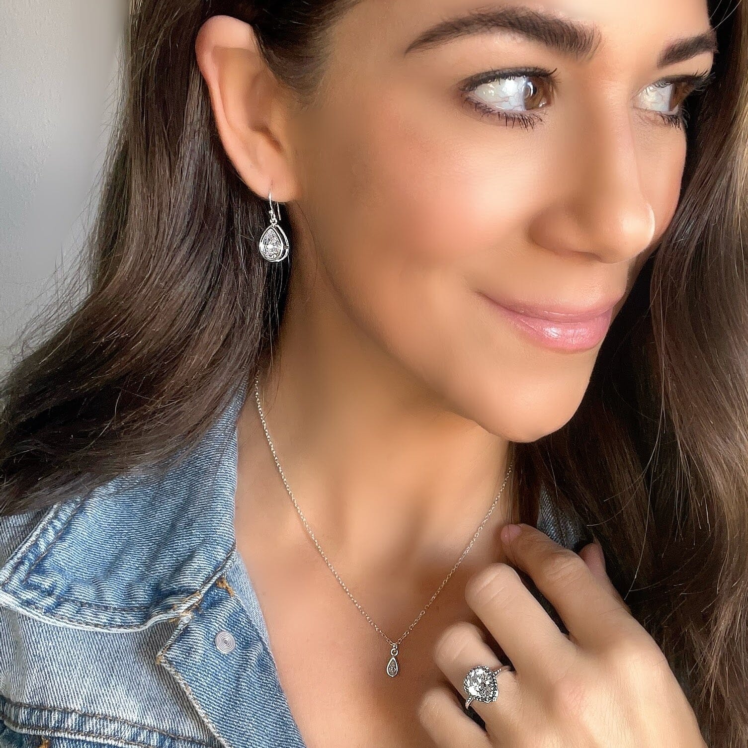 sterling silver drop shaped CZ earrings 