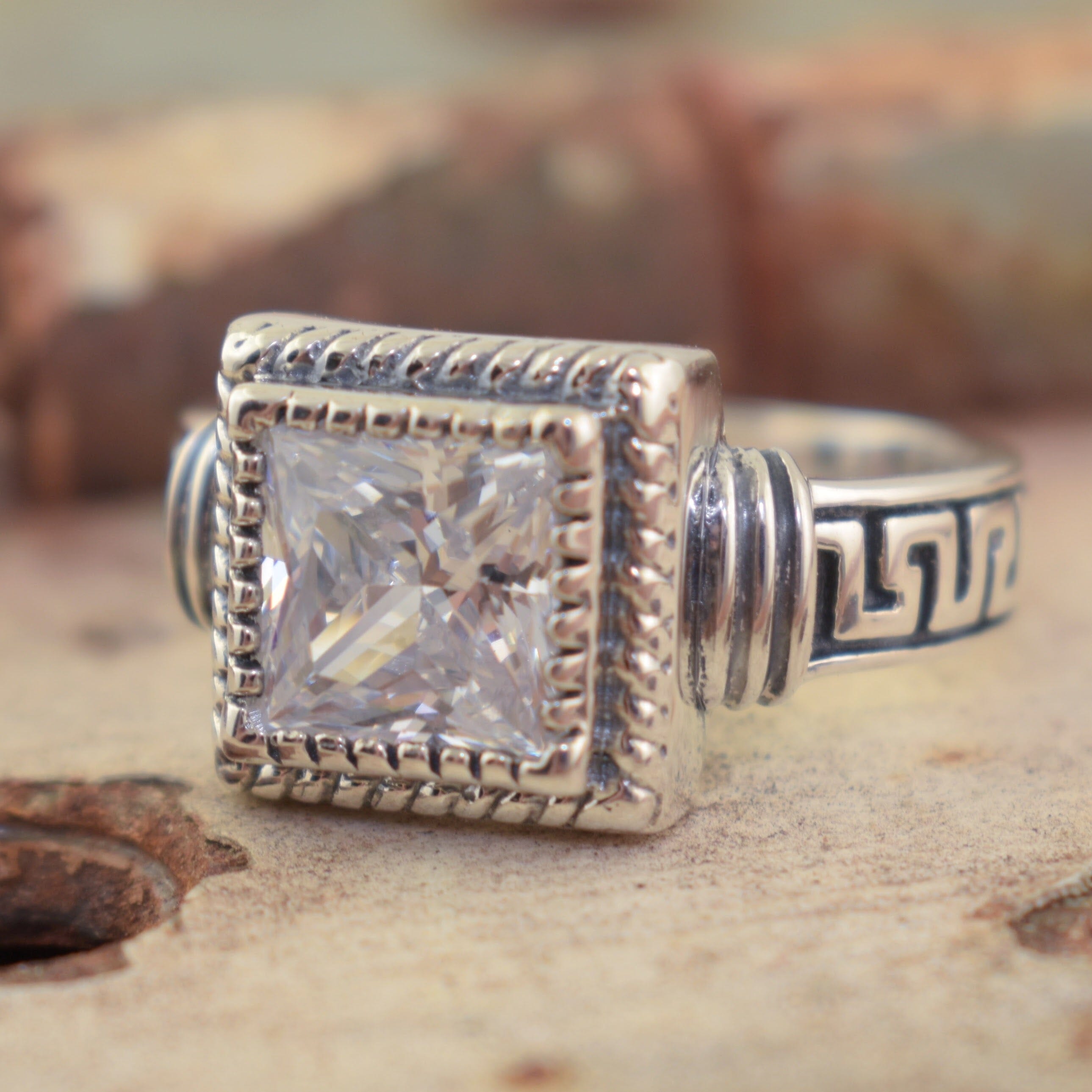 square cut clear cz stone bezel set