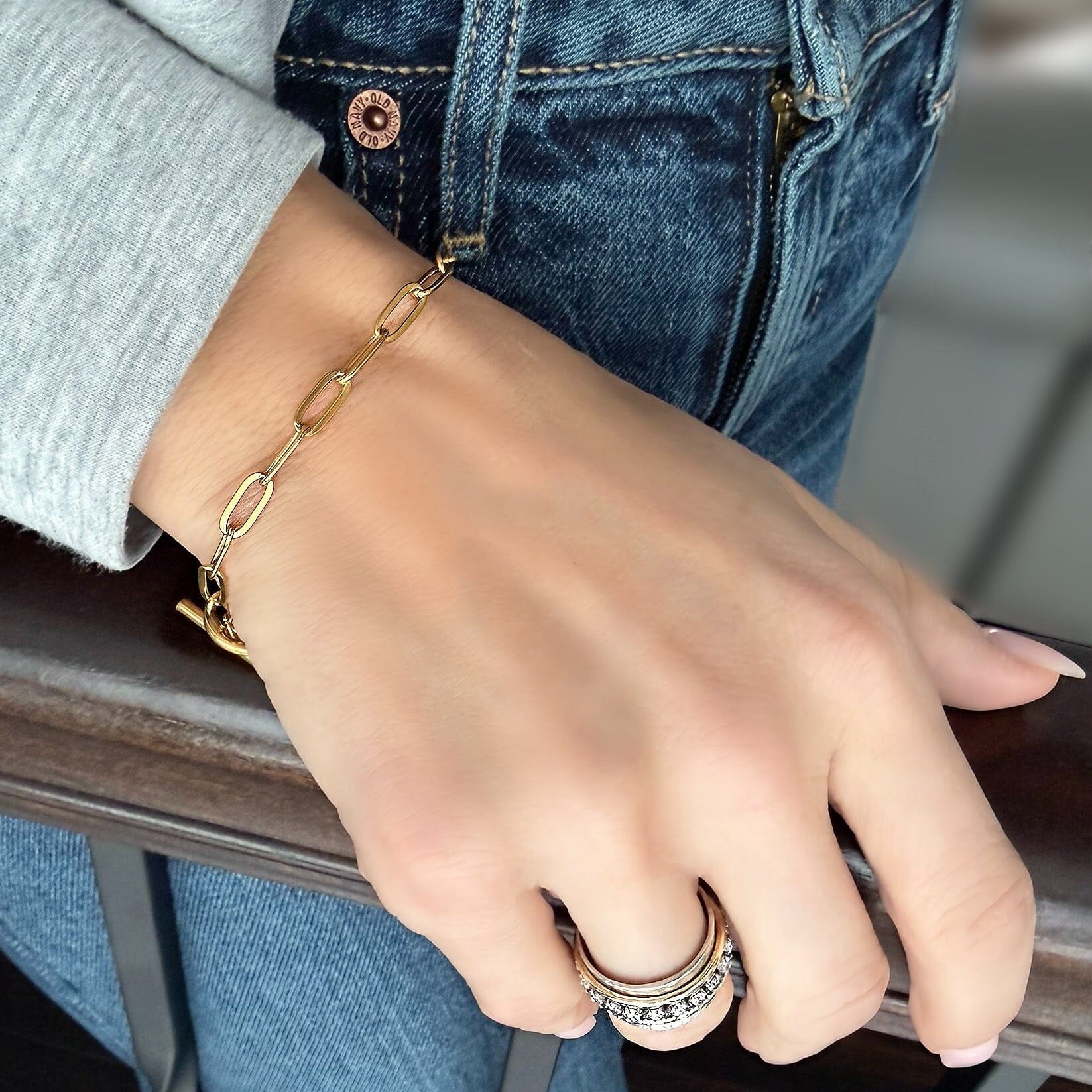 Linked in Gold bracelet with toggle closure