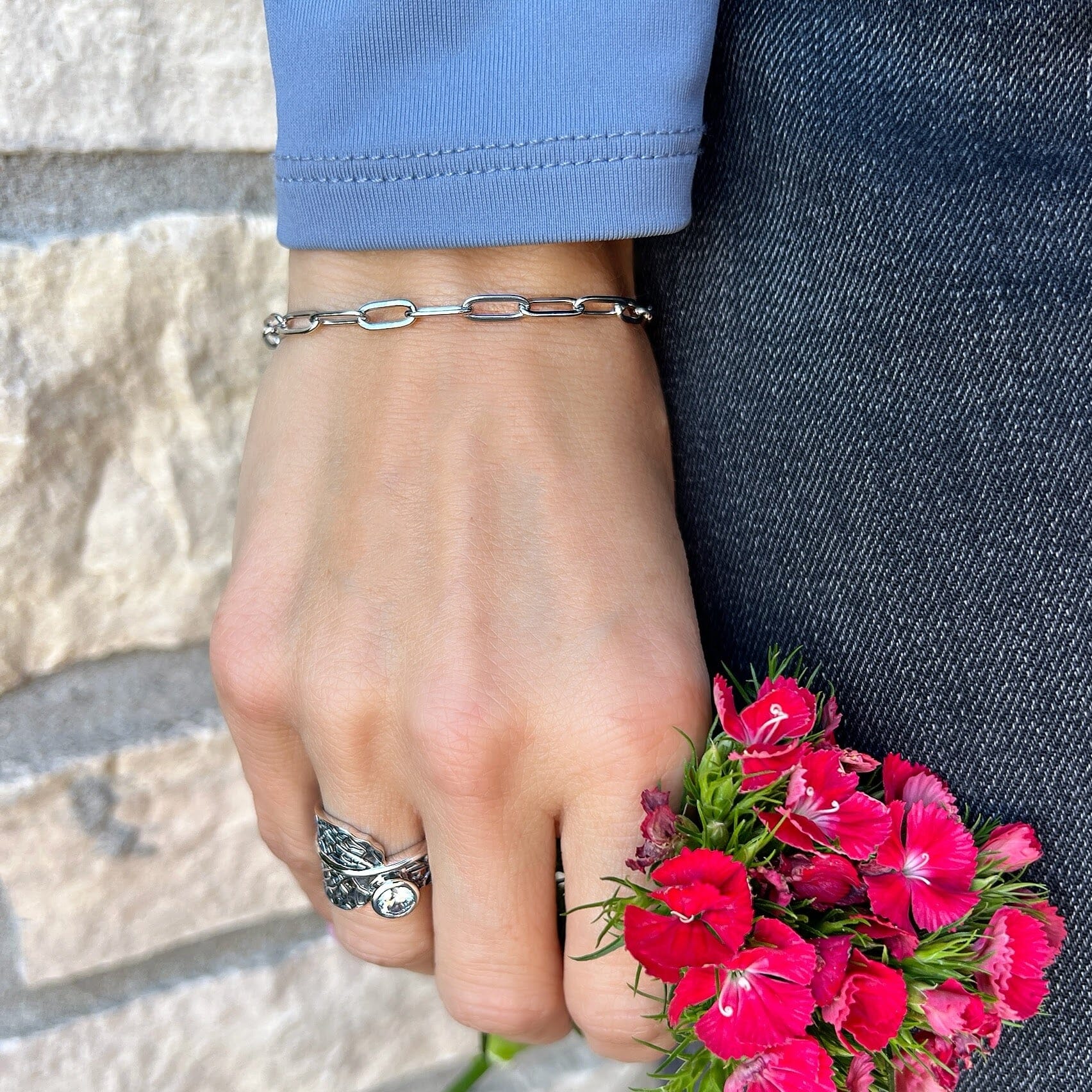 oxidized silver paperclip link bracelet