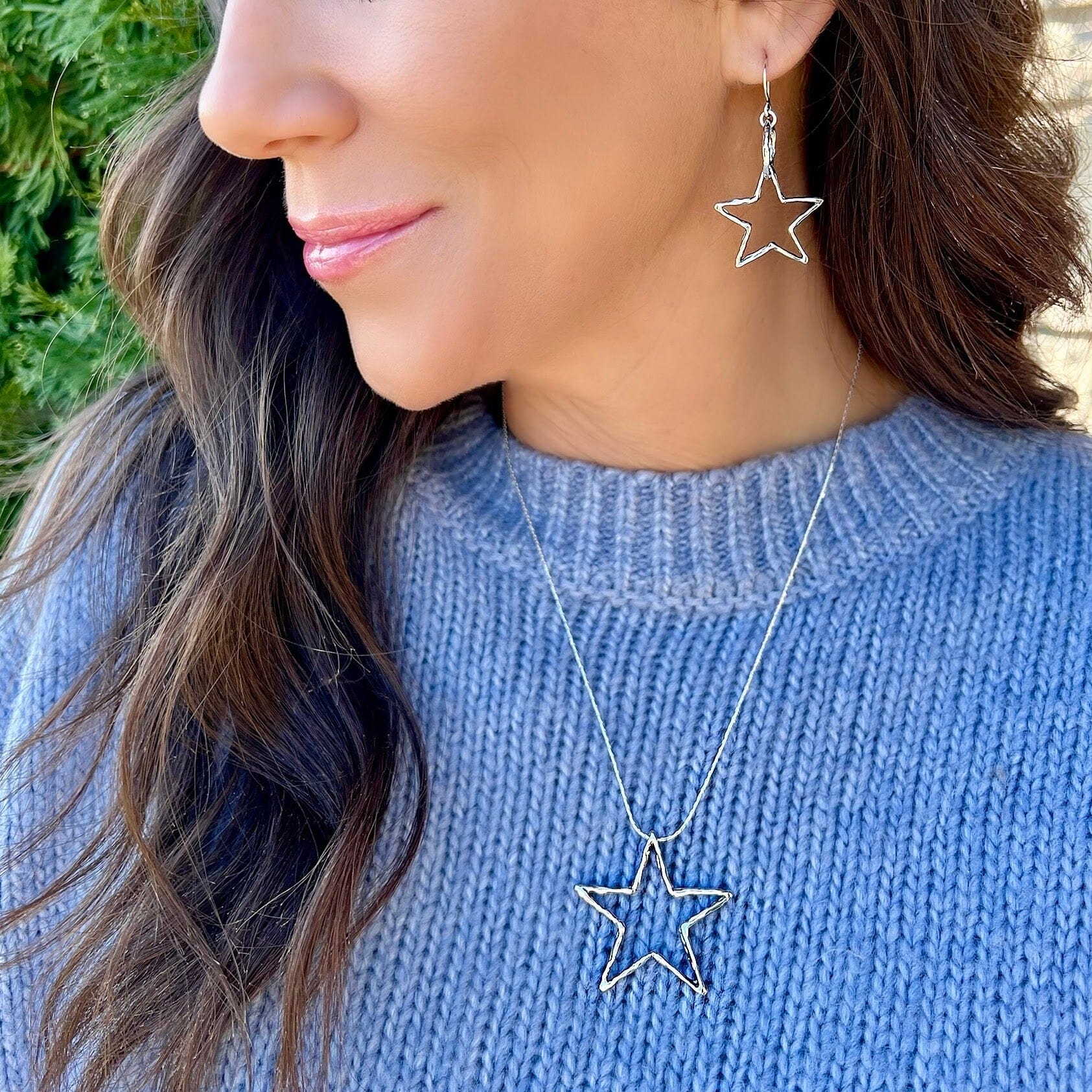 Hand crafted sterling silver earrings and necklace pair