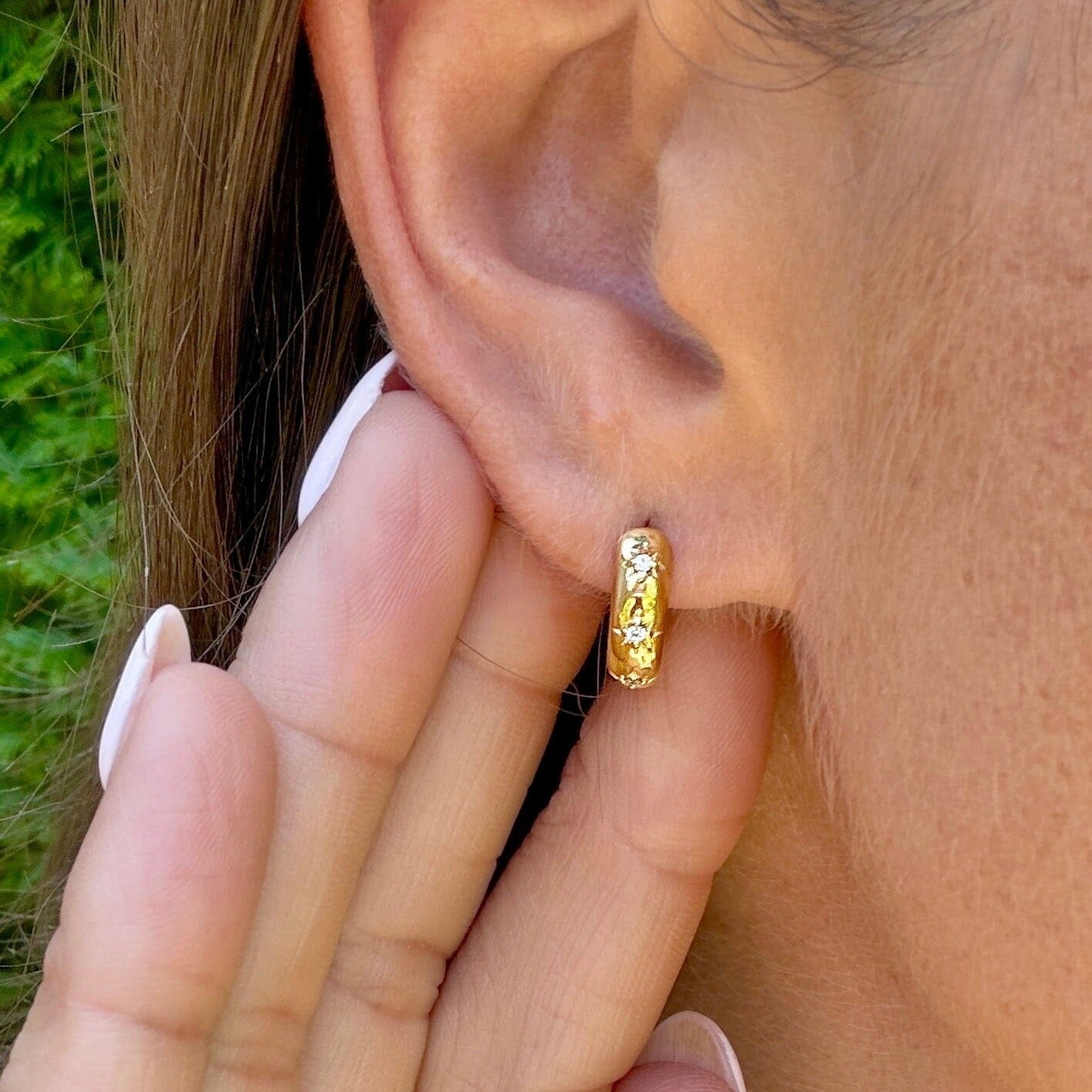 gold huggie cz hoop earrings