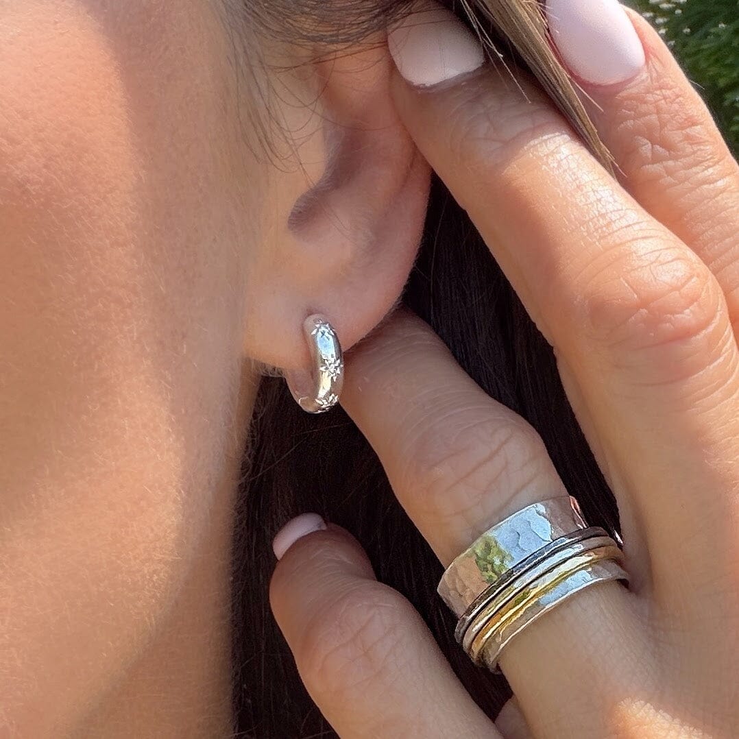 silver huggie cz hoop earrings