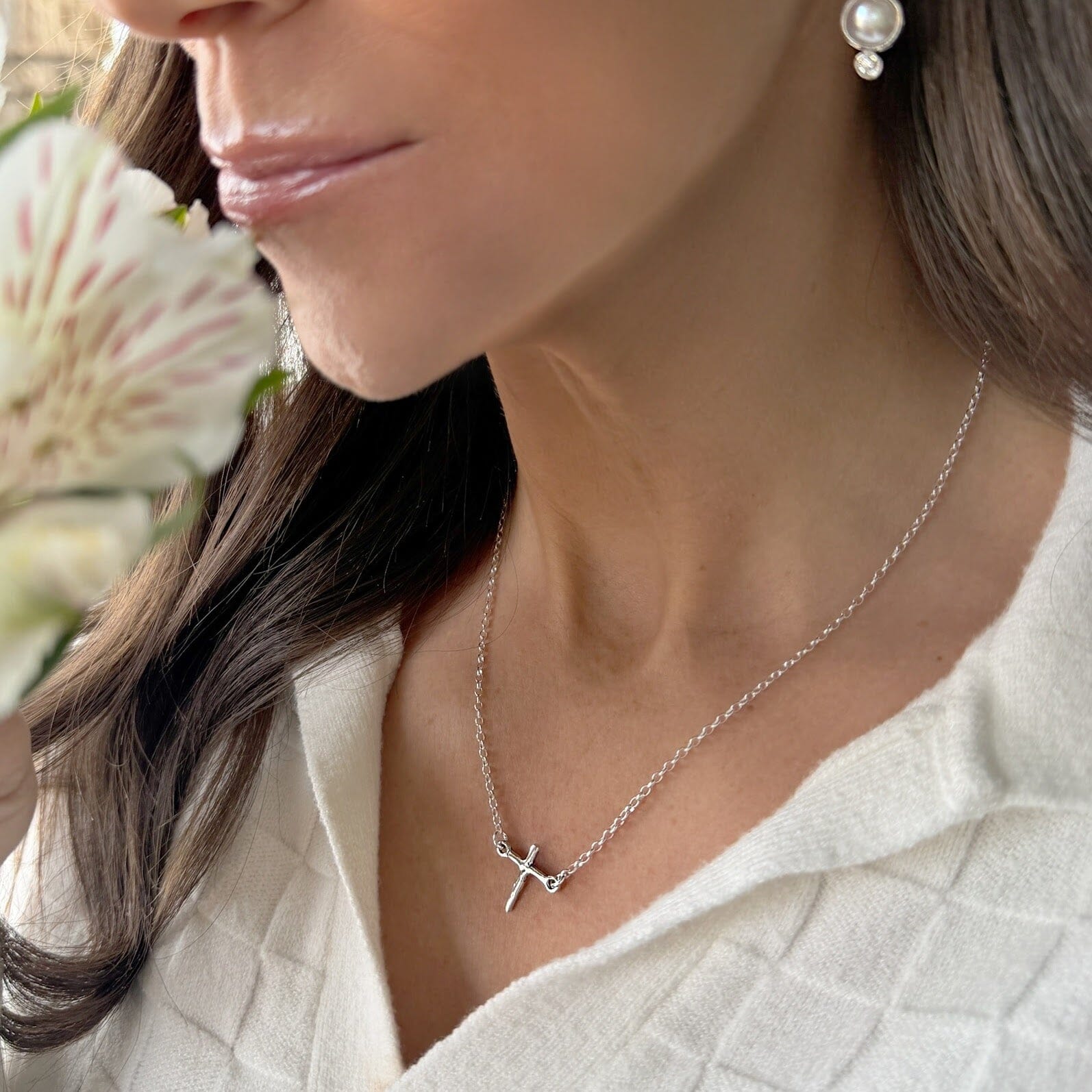 split chain cross necklace