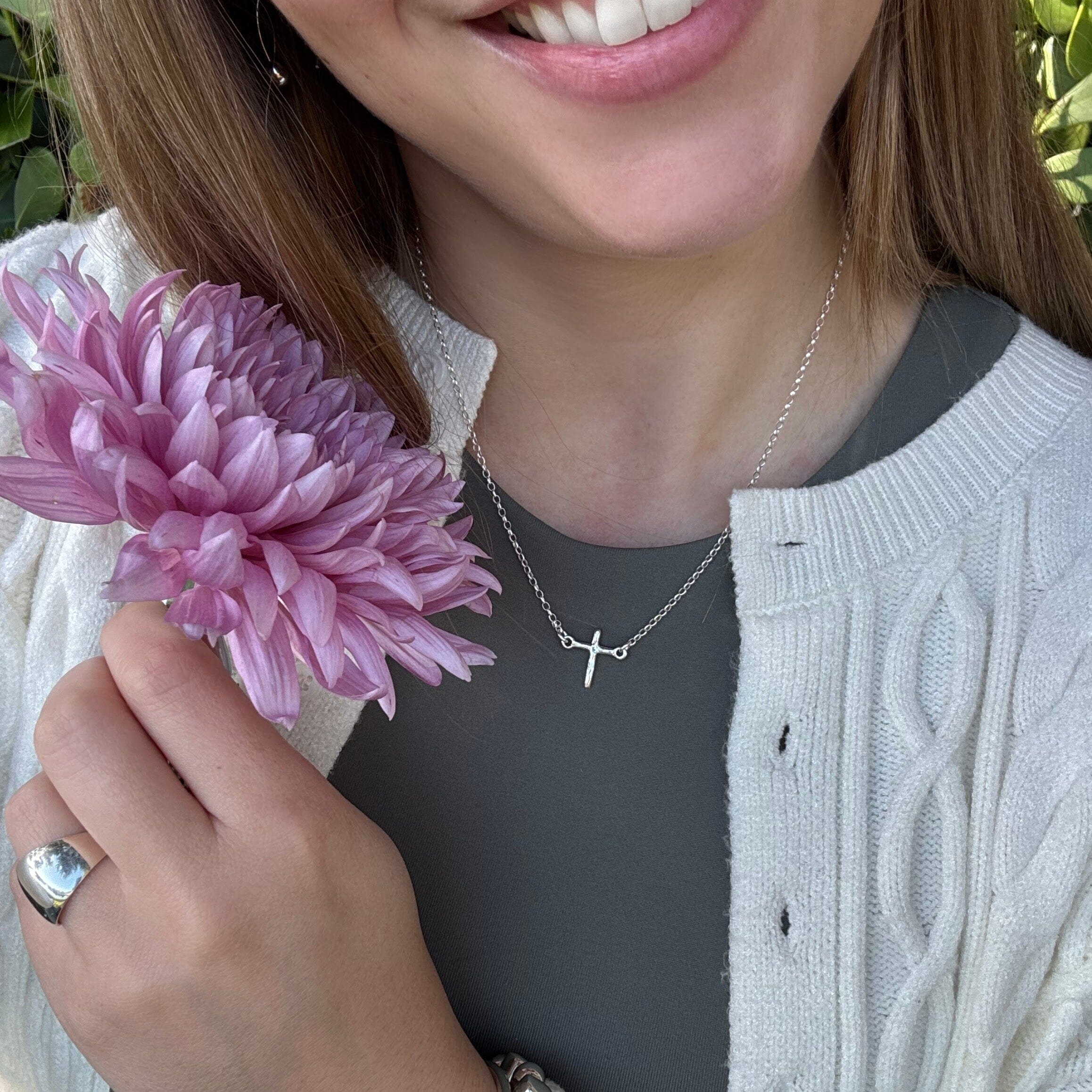 Christian cross necklace in high polished silver