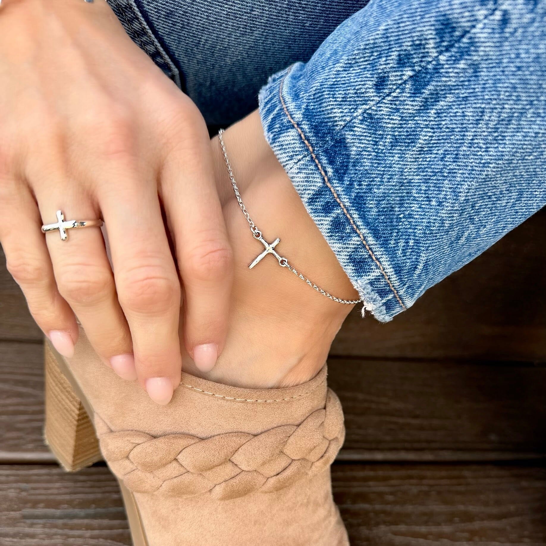 silver cross anklet