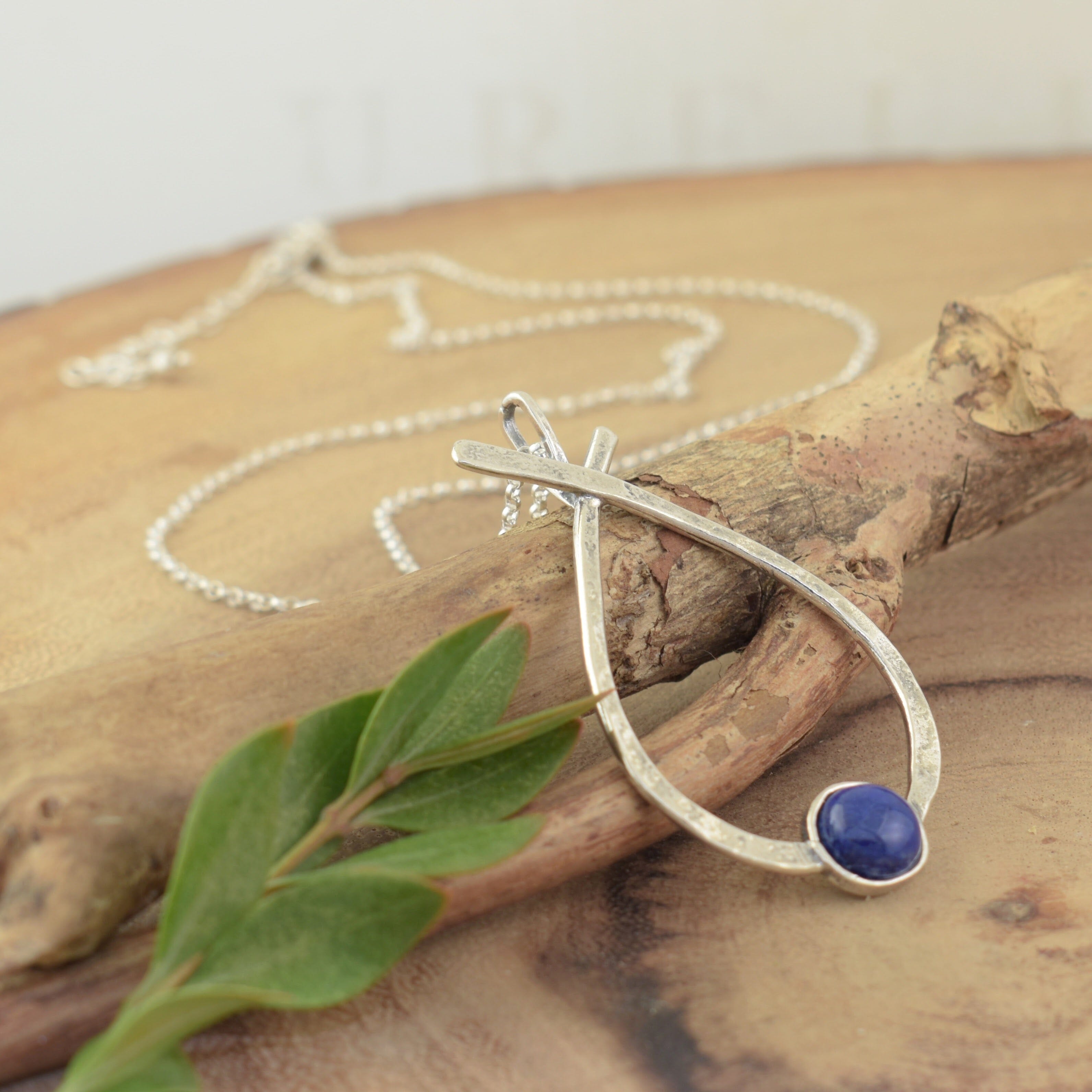 Bezel set lapis stone necklace
