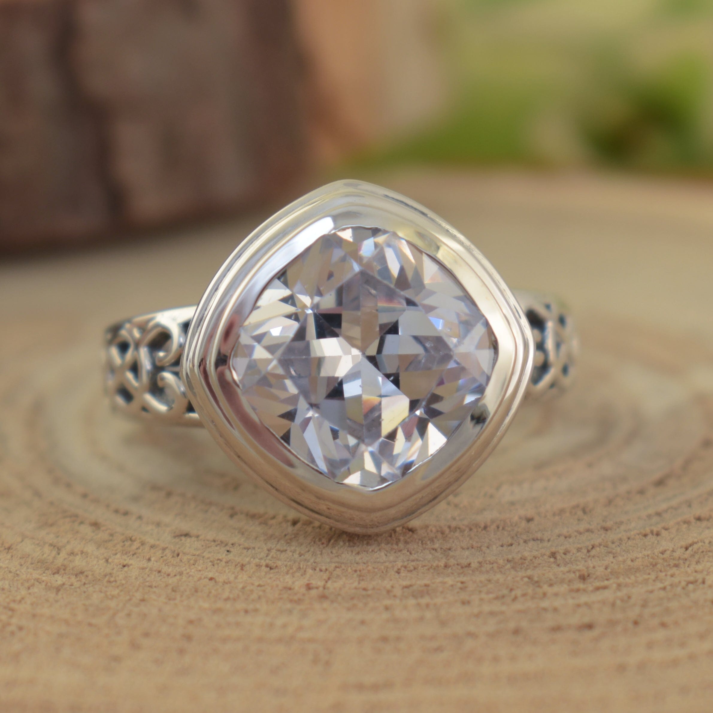 Sterling silver statement ring with cubic zirconia