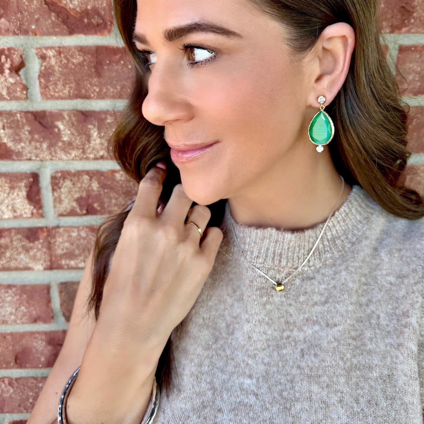 Sunkissed Bay Earrings featuring clear cz and green faceted glass