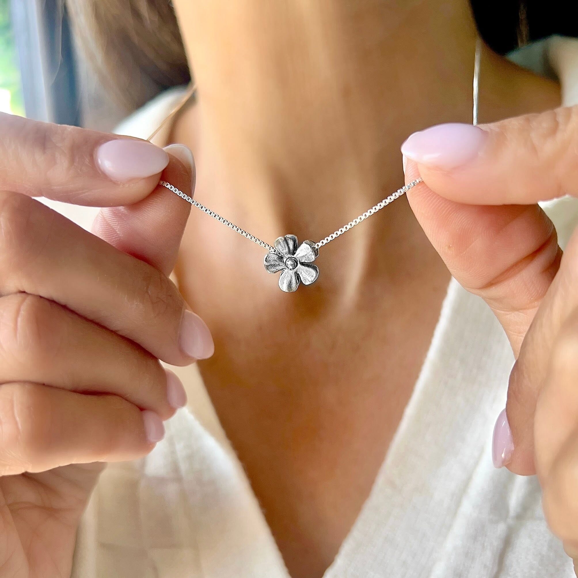 oxidized sterling silver flower Susannah necklace