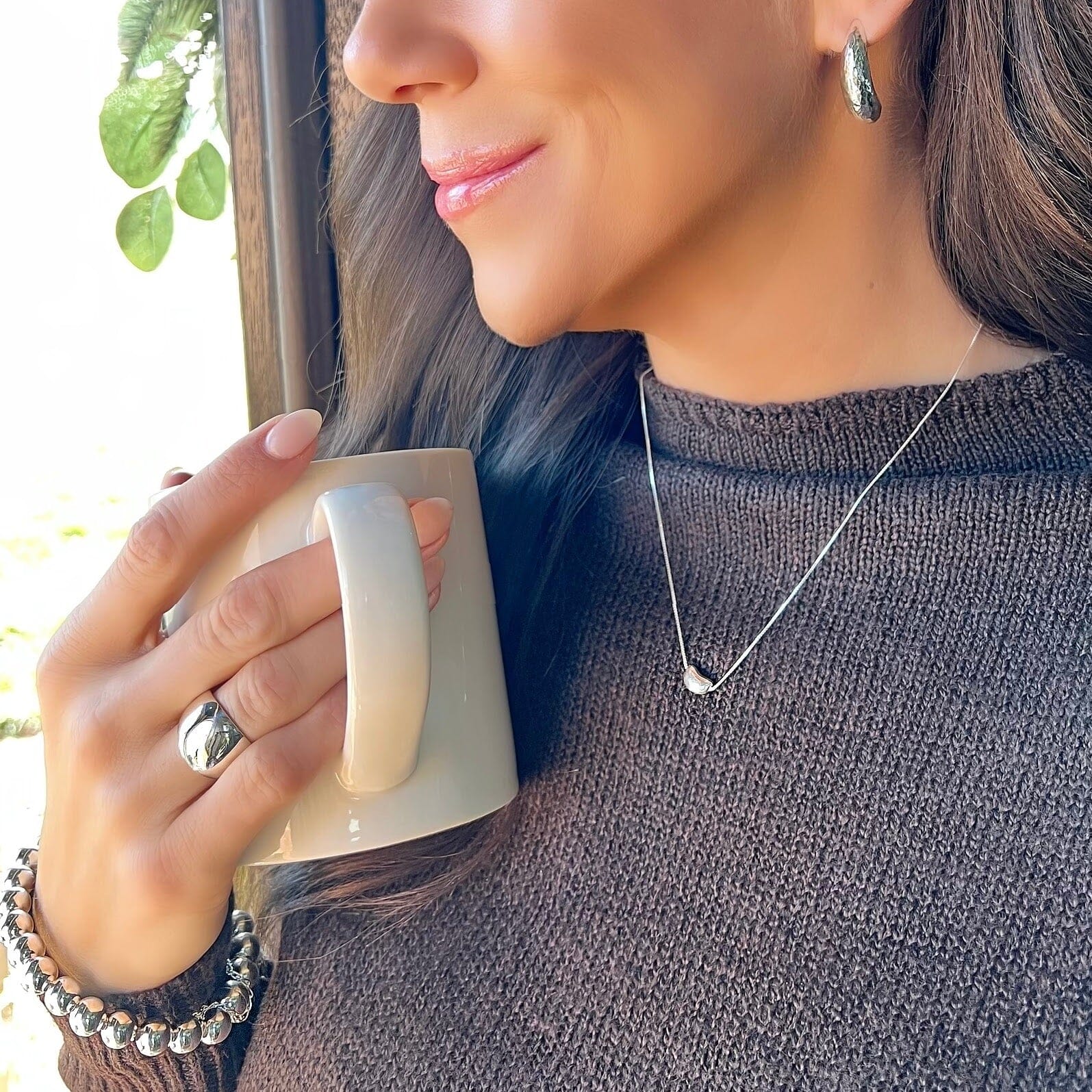 Sweet Slice Necklace paired with Bend the Rules Earrings, Classic Dome Ring, and Classic Bead Bracelet