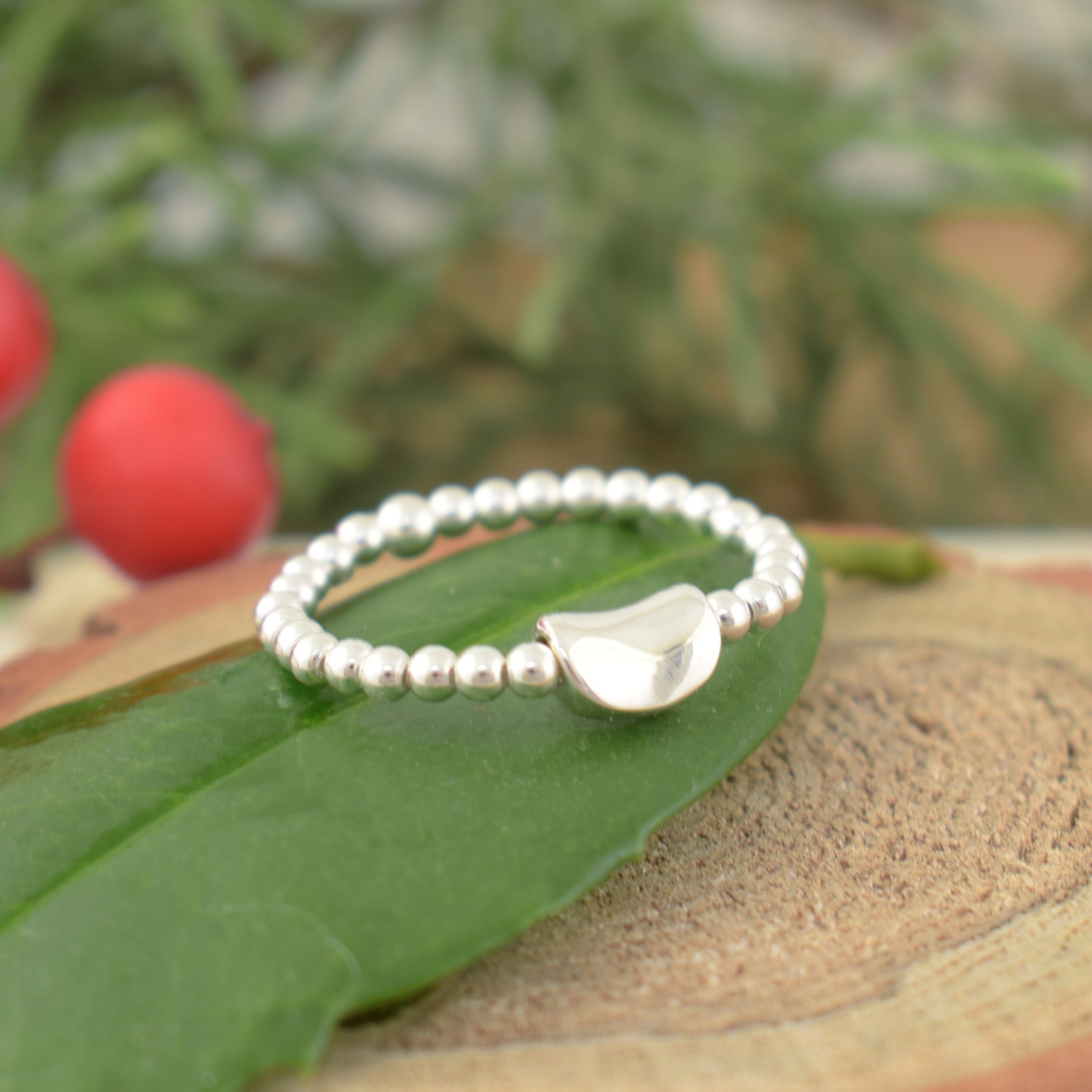 beaded stretch silver ring