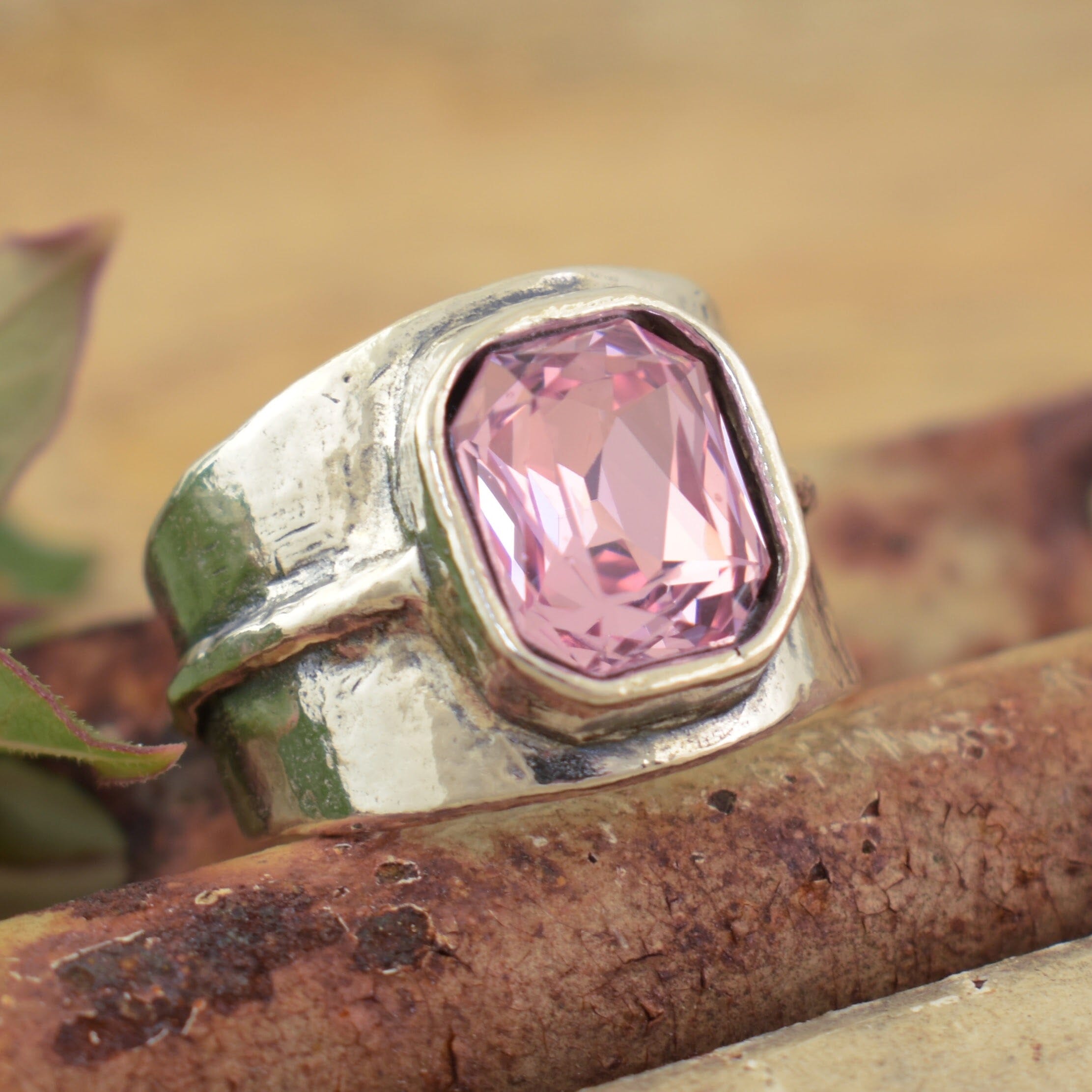 rhinestone ring with a organic band