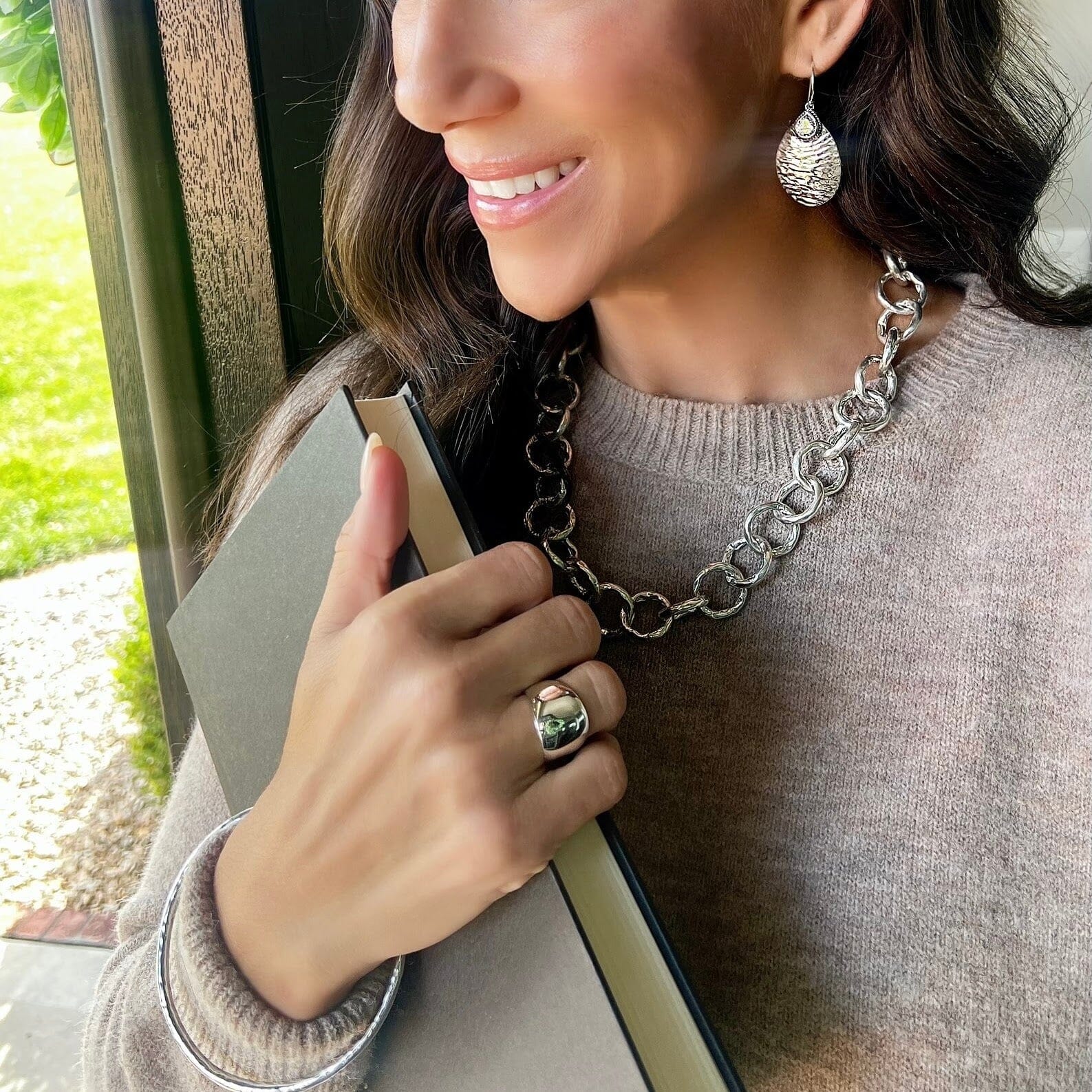 Teardrop Tango Earrings paired with Today's Girl Necklace, Classic Dome Ring, and My Go-To bangle