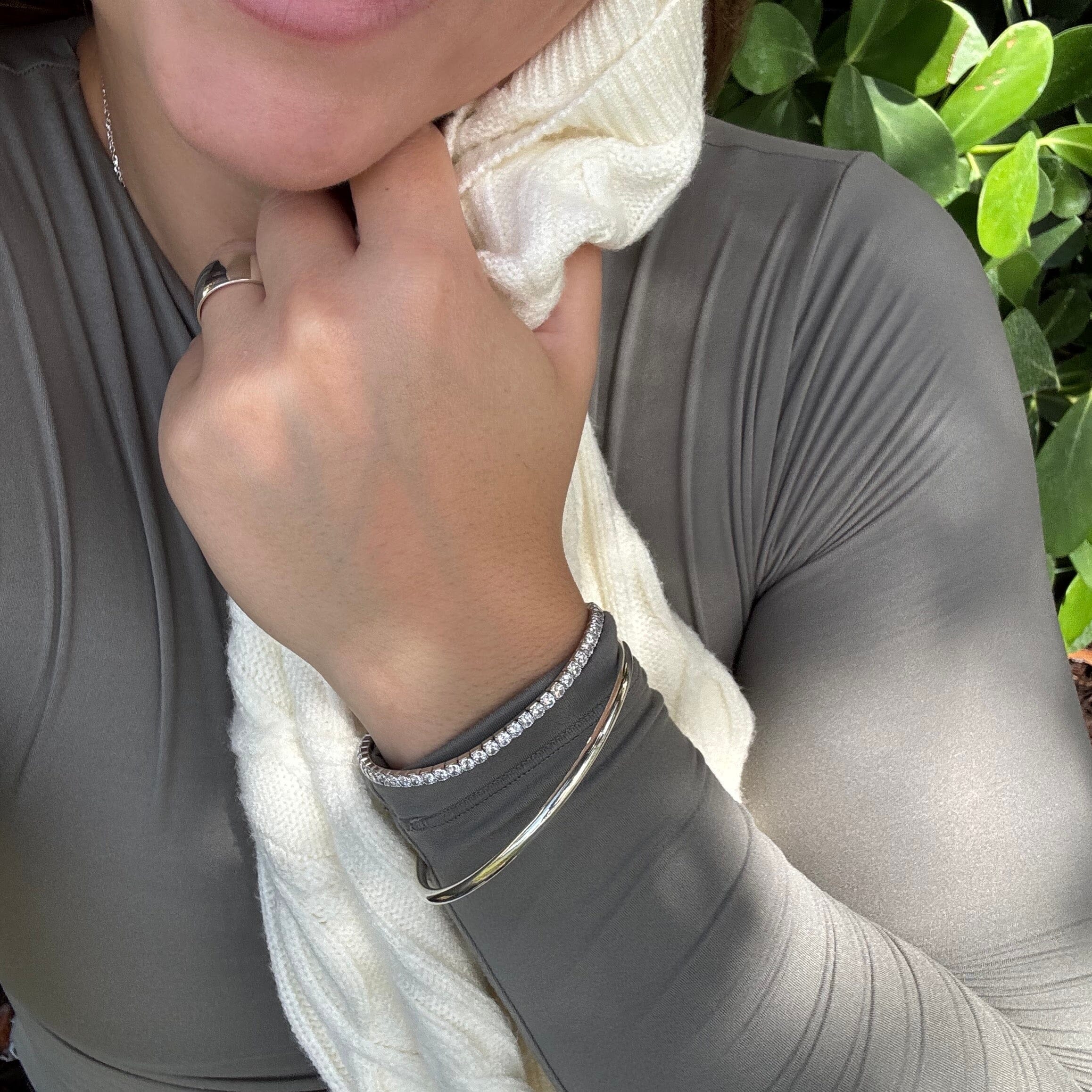 Tennis Bracelet stacked with Polished Bangle